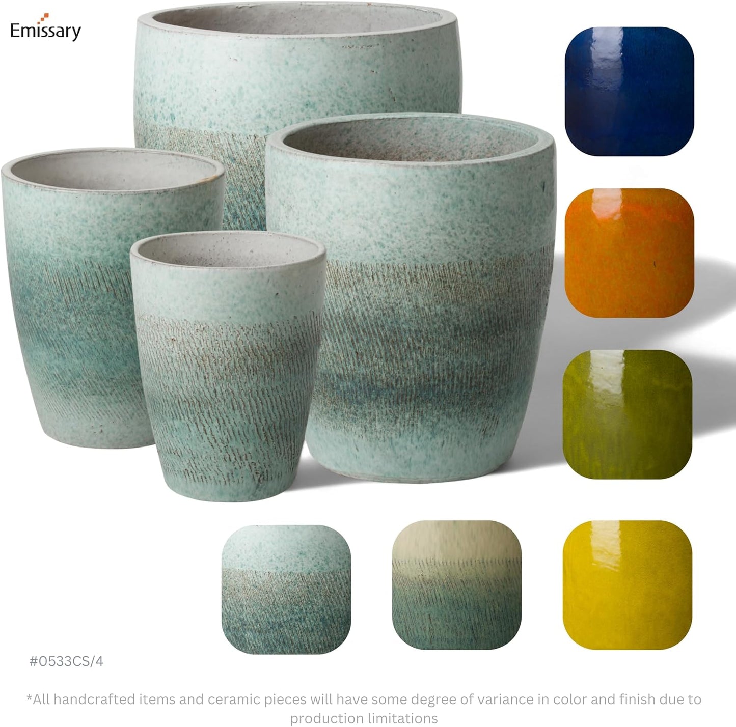 Emissary Bullet 9.5 in. Coastal Splash Ceramic Round Planter (9.5 in. L x 9.5 in. W x 12 in. H) with Drainage Hole