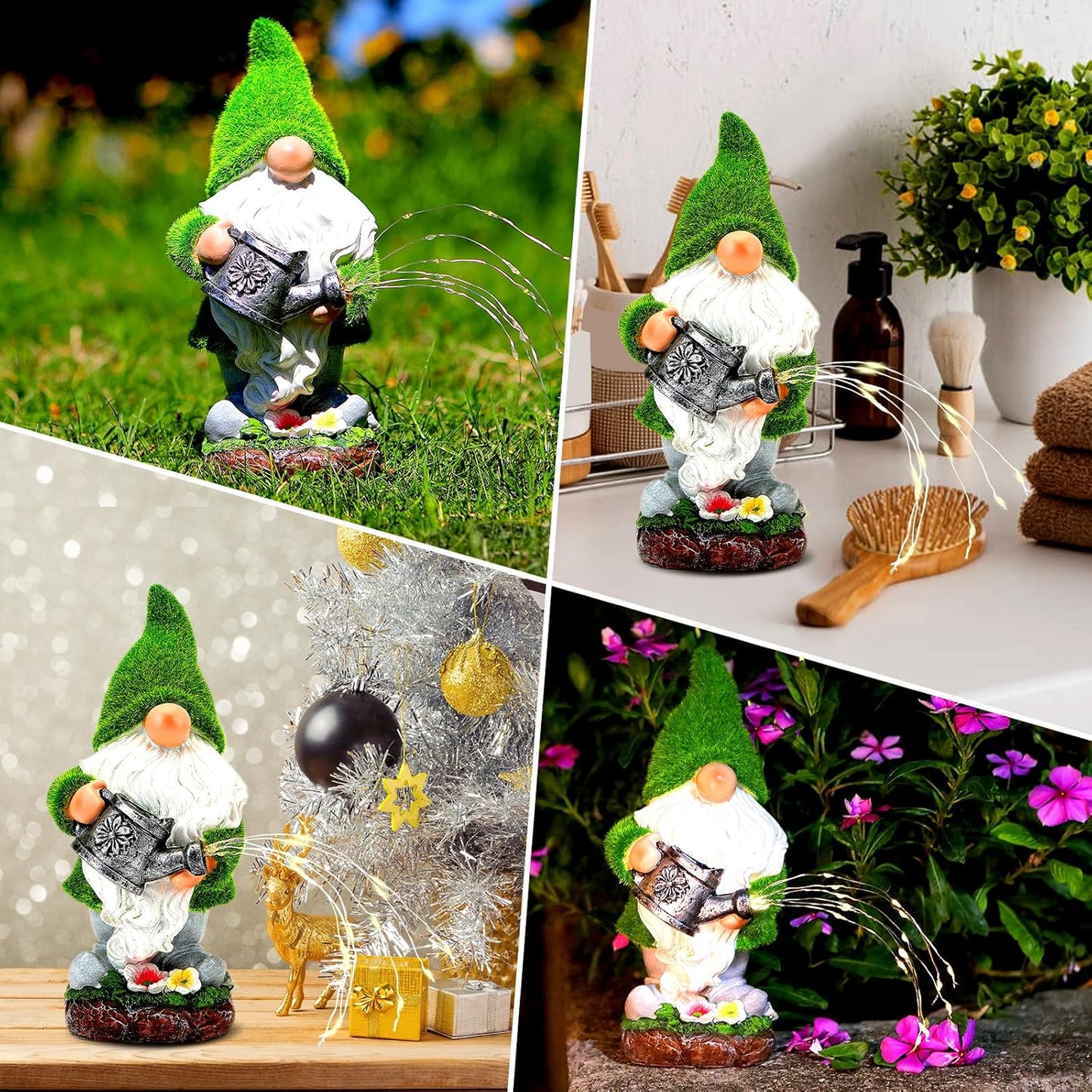 Flocked Solar Garden Gnomes Outdoor Statues-11.8‘’Outdoor Garden Decor-LED Outdoor Decor Light-Unique Housewarming Gifts Yard Art Sculptures for Patio Lawn Ornaments