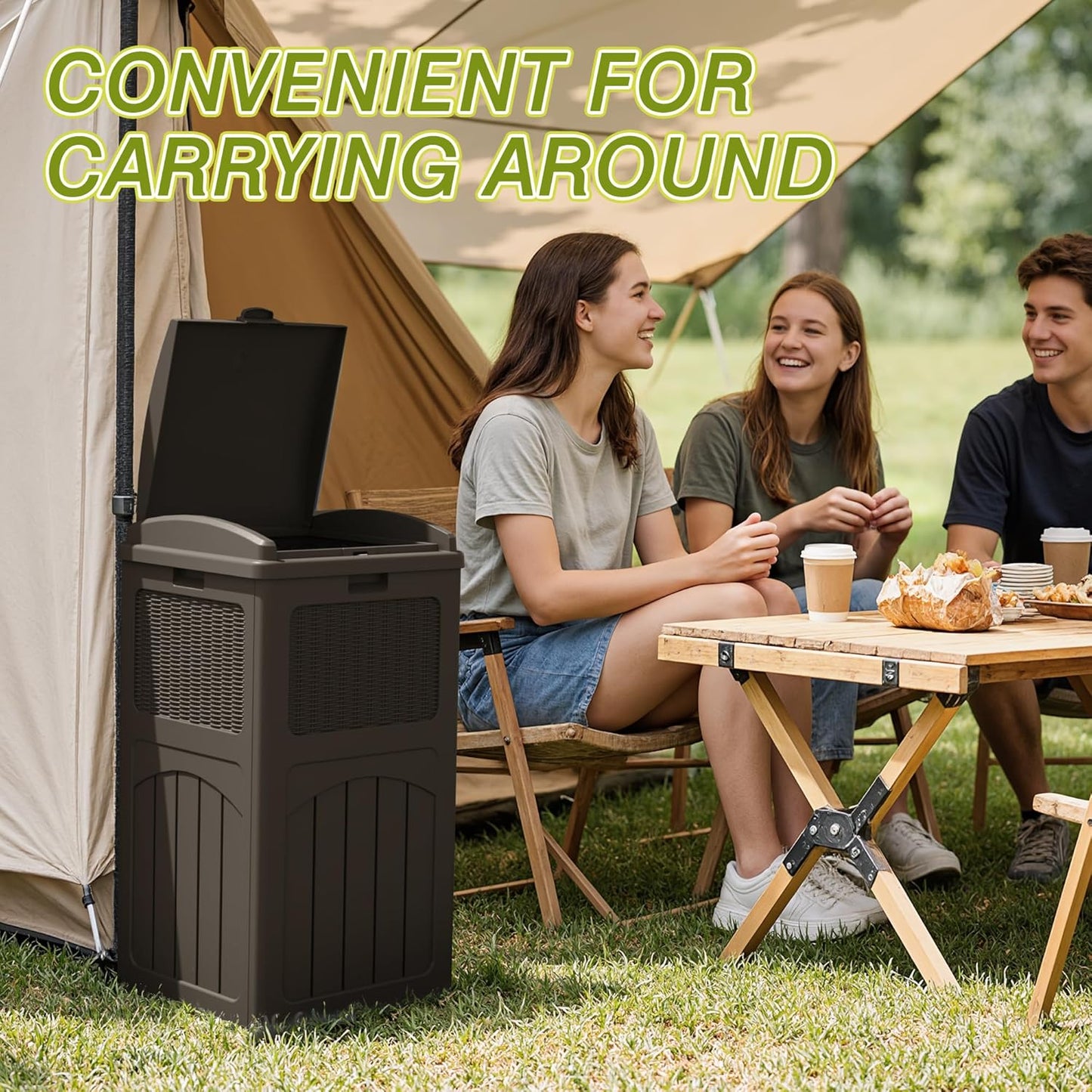 Greesum 33 Gallon Outdoor Trash Can with Lid, Waterproof Resin Garbage Bin for Hideaway, Deck, Patio, Brown