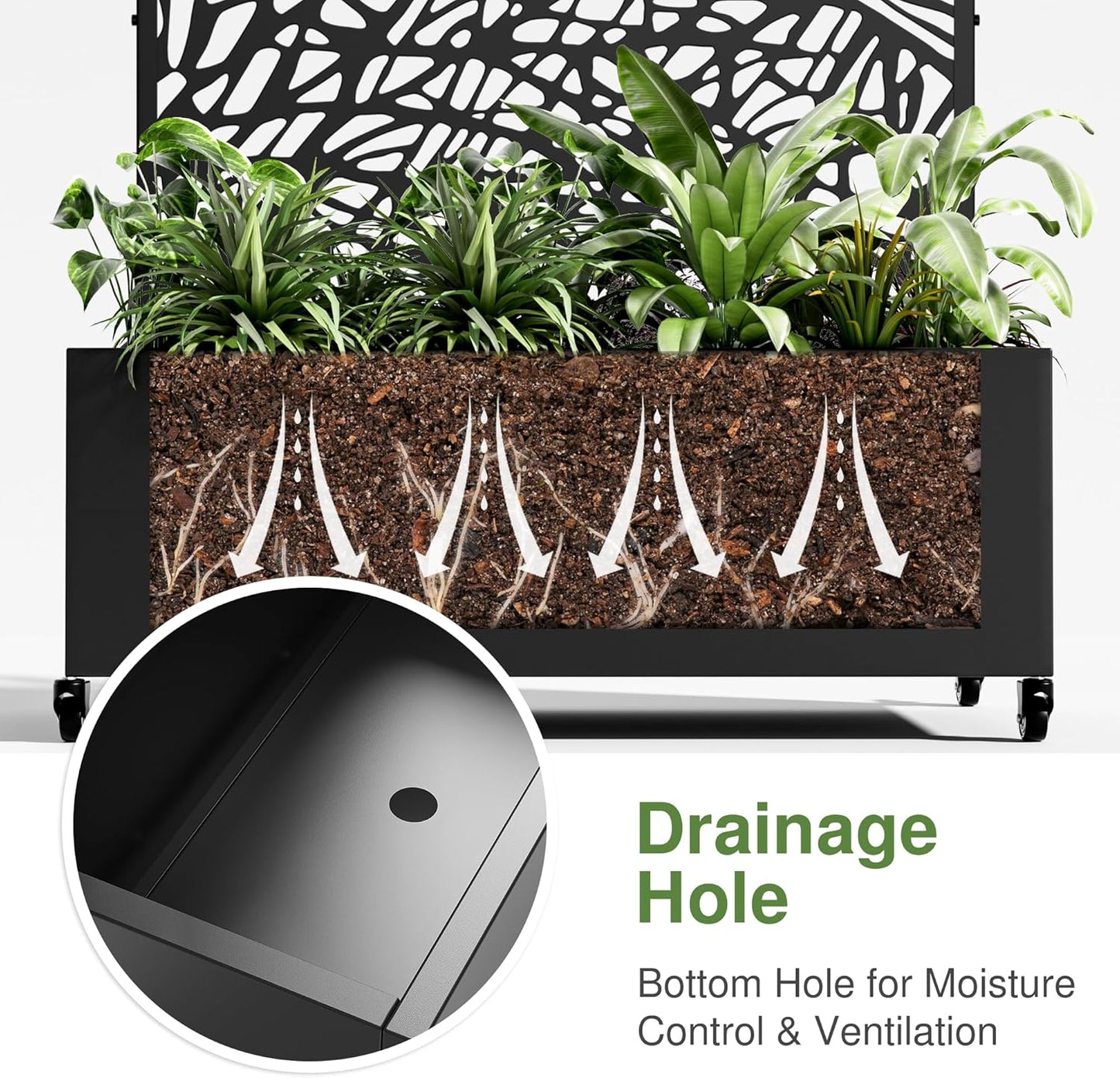 Casaphoria Metal Raised Garden Bed with Trellis and Wheels, 72"x35"x16" Arched Planter Box for Climbing Plants, Vegetables & Vines, Features Drainage Holes and Privacy Screen (Black-Net)