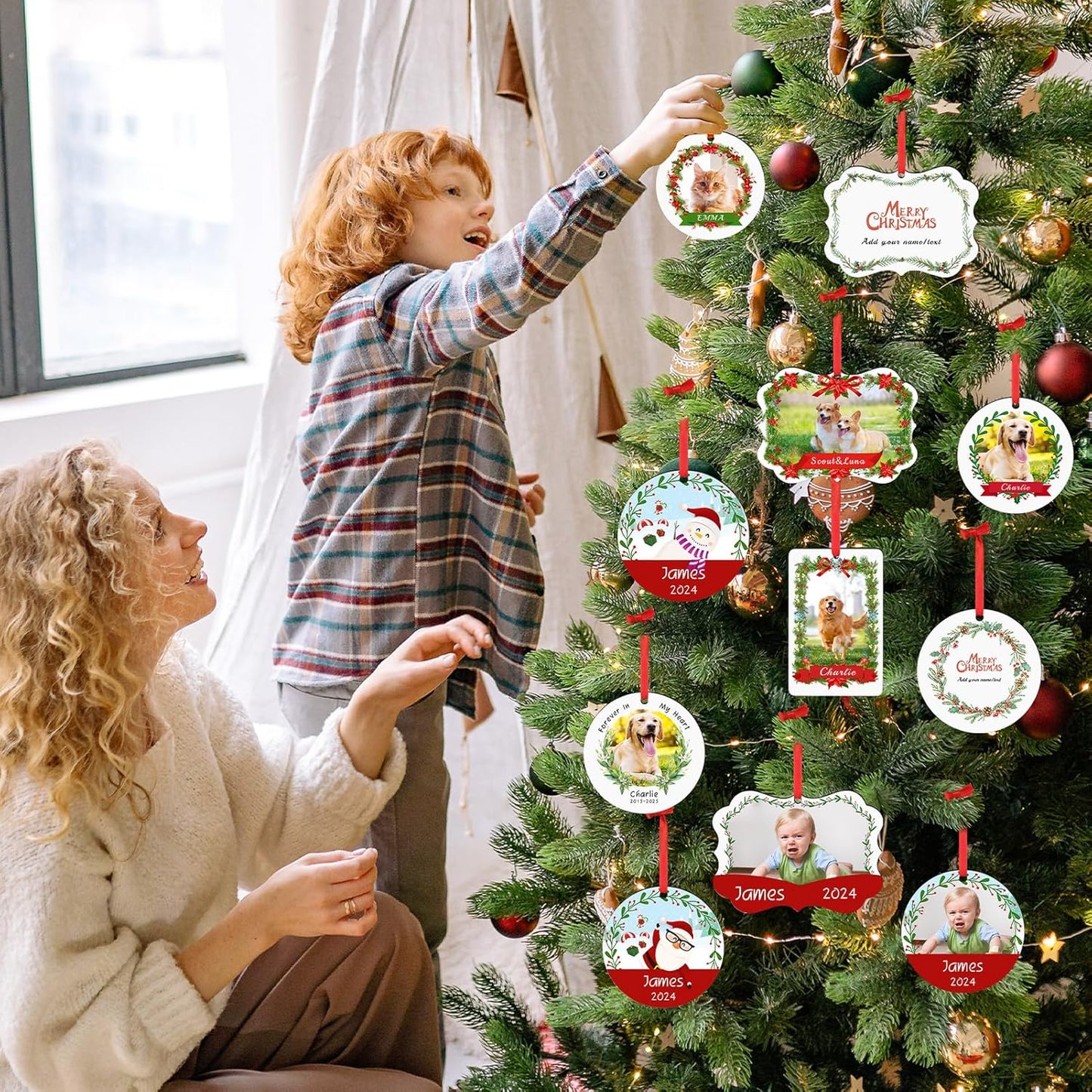 Personalized Pet Memorial Gifts, Forever in Our Hearts Photo Ornaments for Christmas Tree, Sympathy Remembrance Gifts for Loss of Dog Cat Pet