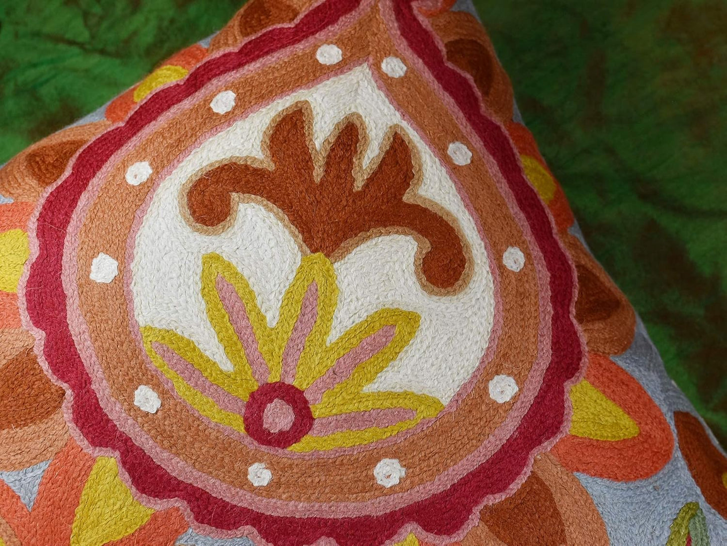 Soft Turquoise Hand Embroidered Floral Pillow Cover Flower Pillows Loral Outdoor Pillowcase Suzani Cushions Flower Chair Cushion Hand Embroidered Wool Size 18x18