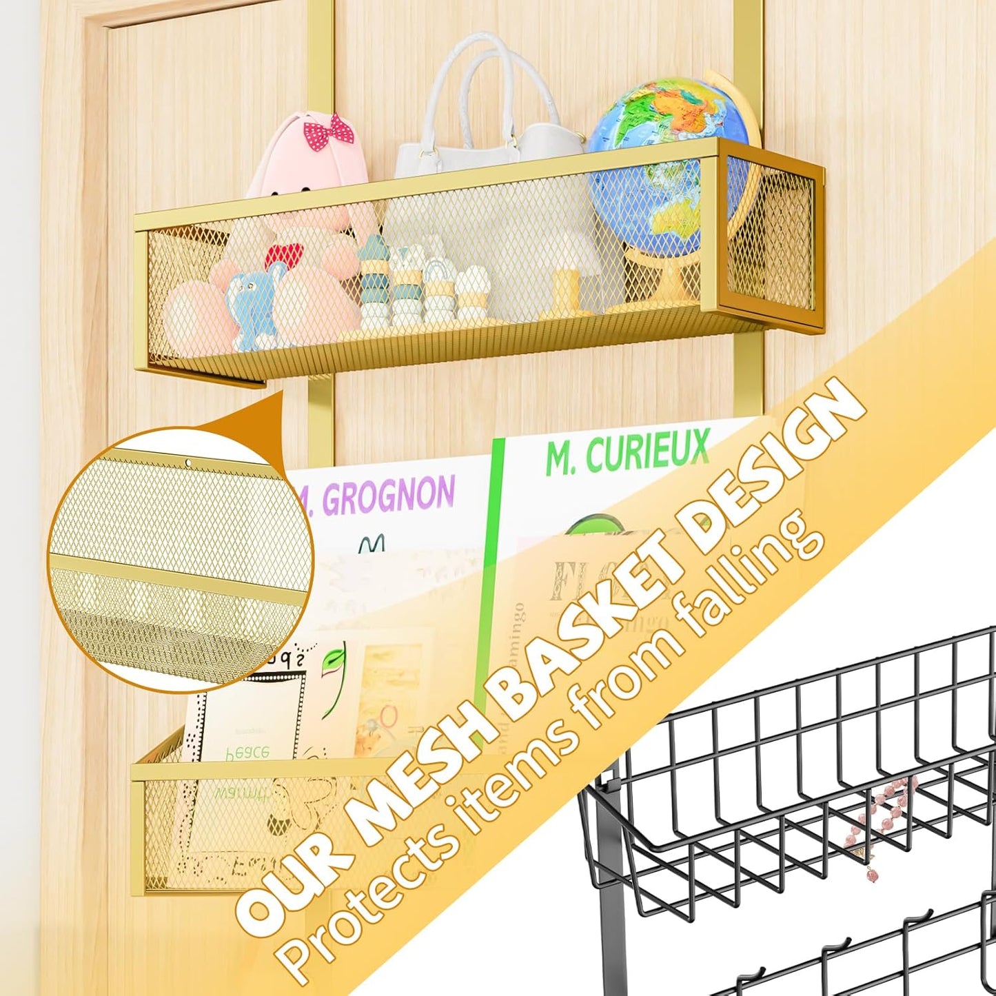 Over The Door Hooks Organizer, Coat Rack Over The Door Storage Hanger Towel Rack, Back of Storage Organizer for Bathroom,Bedroom,Kitchen,Office(Gold 3-Tier)