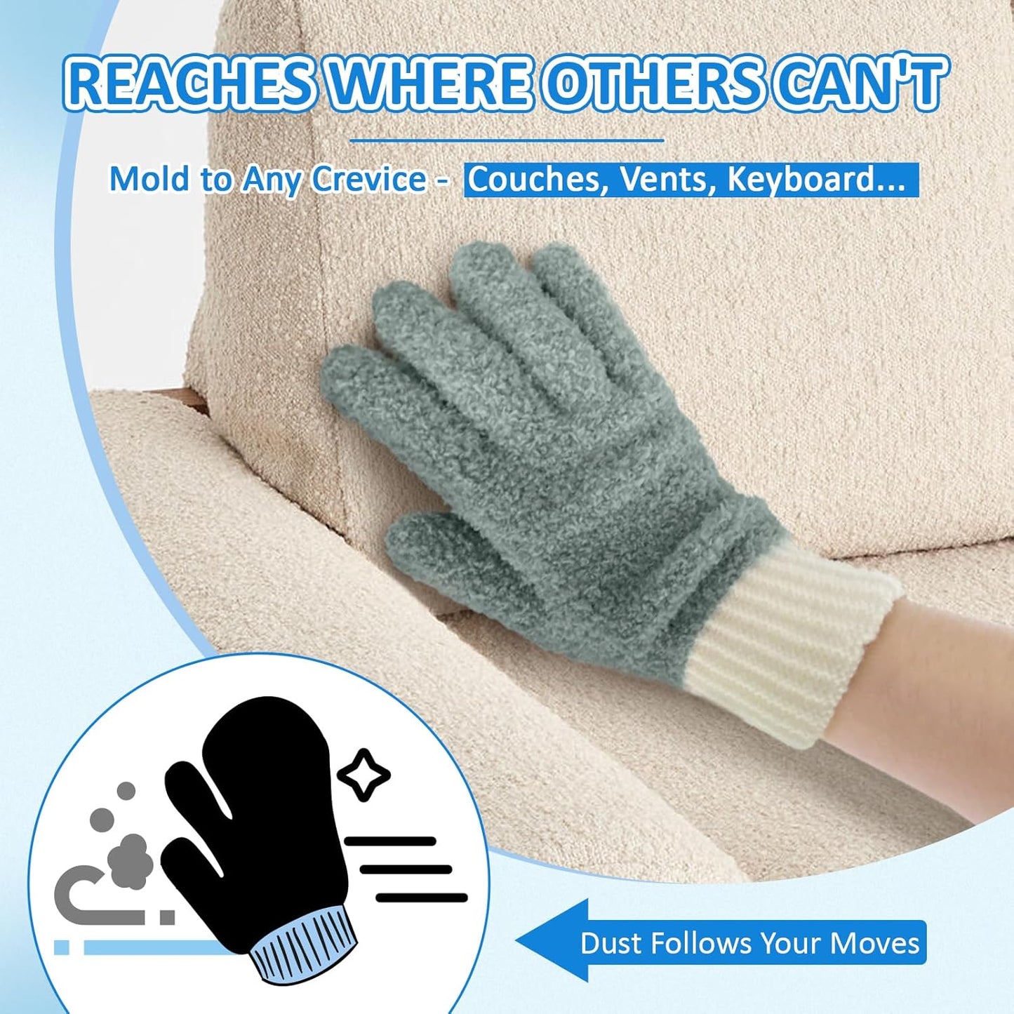 MIG4U 4 Pairs Microfiber Gloves - Dusting Gloves for House Cleaning - Washable Blind Cleaner Duster Tool (Blue/Pink/Gray/Navy,S/M)
