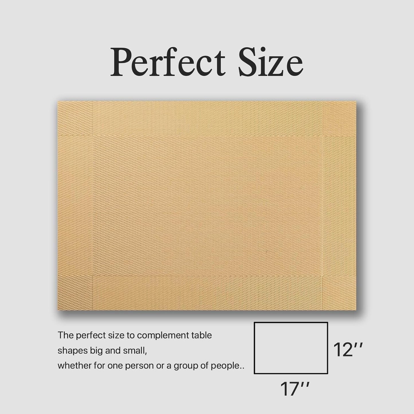 Placemats Set of 8 - Easy Clean Woven Vinyl Placemats for Dining Table, Indoor/Outdoor Place Mats, Washable PVC Table Mats(Gold Cube)