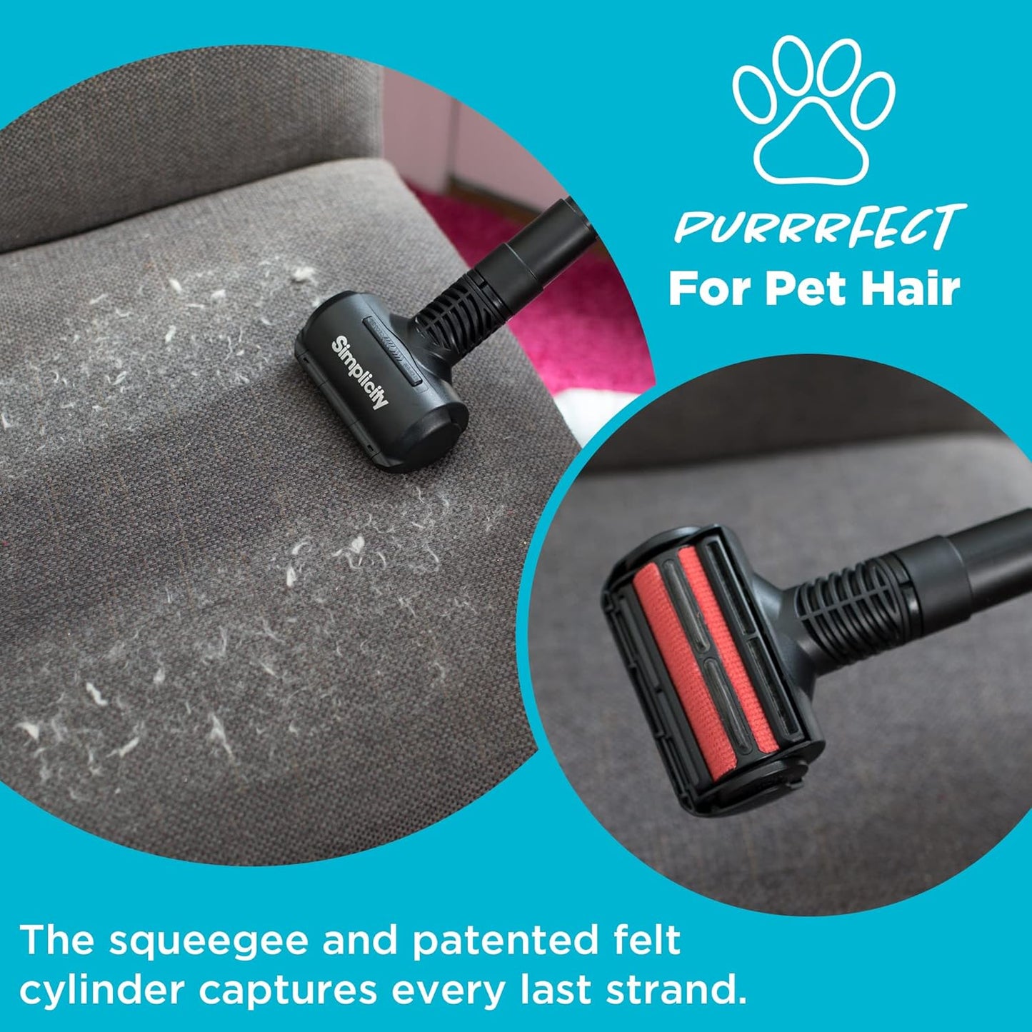 Simplicity Vacuums Jill Compact Canister Vacuum Cleaner with Pet Tool Fur Remover, Bagged Vacuum with Certified HEPA Filtration for Hard Floors and Rugs, Stair Vacuum