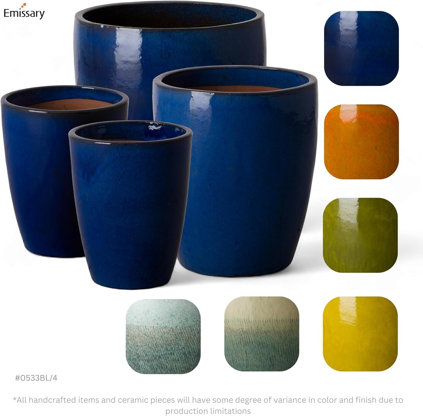 Emissary Bullet 14 in. Blue Ceramic Round Planter (14 in. L x 14 in. W x 15.5 in. H) with Drainage Hole