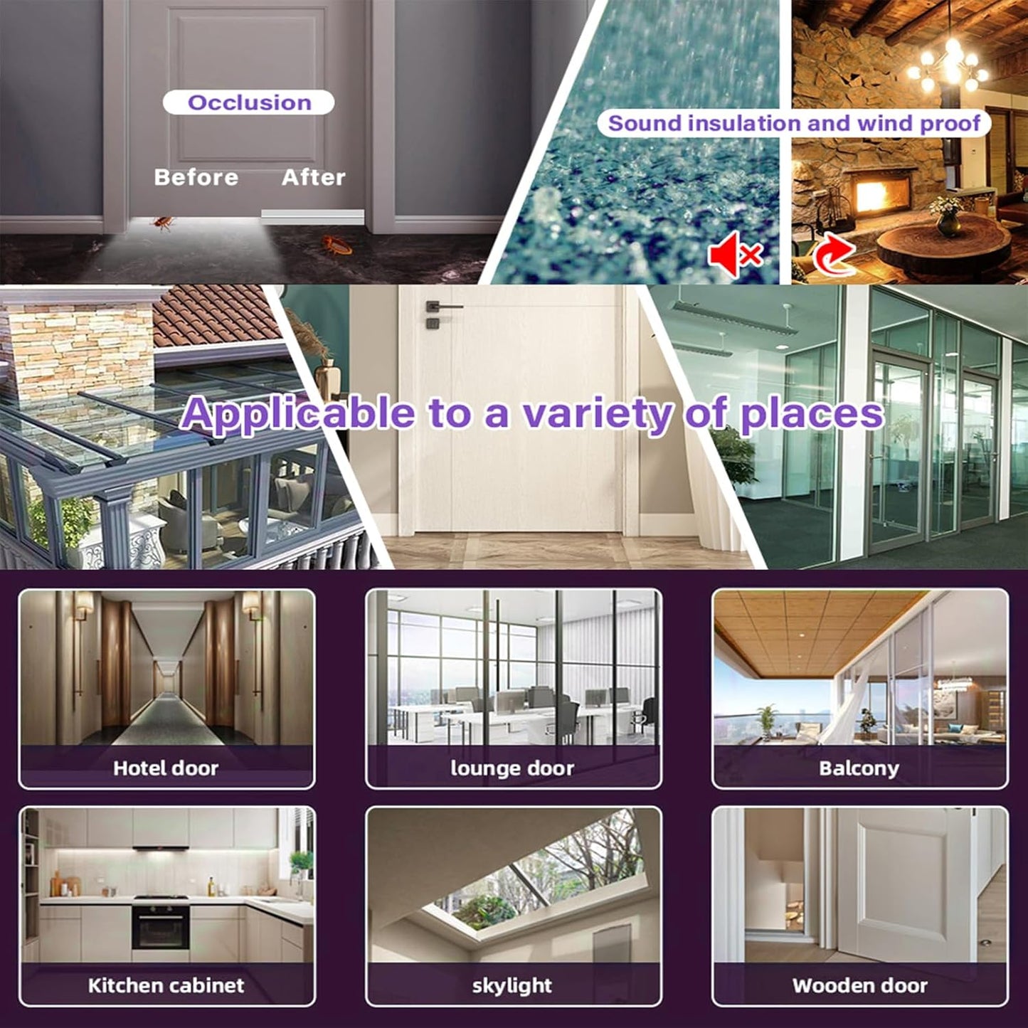 Weather Stripping Door Seal Strip for Gaps, Silicone Draft Stopper Adhesive Tape for Sliding Doors, Windows, Shower Glass, Soundproof Seal for Home Insulation, 32.8ft Roll Black