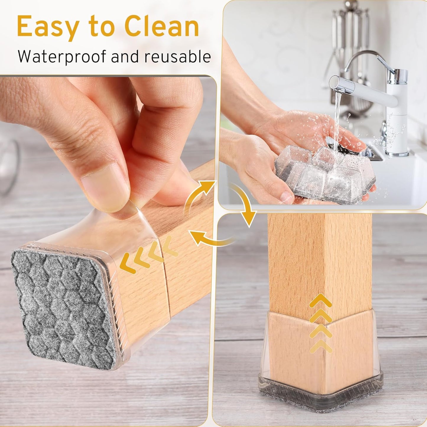 24PCS Square Chair Leg Floor Protectors, Furniture Sliders, Chair Leg Protectors for Hardwood Floors, Non-Slip Felt Furniture Pads, Silicone Cap Covers to Protect Floors, (Fit 1.5" - 2")