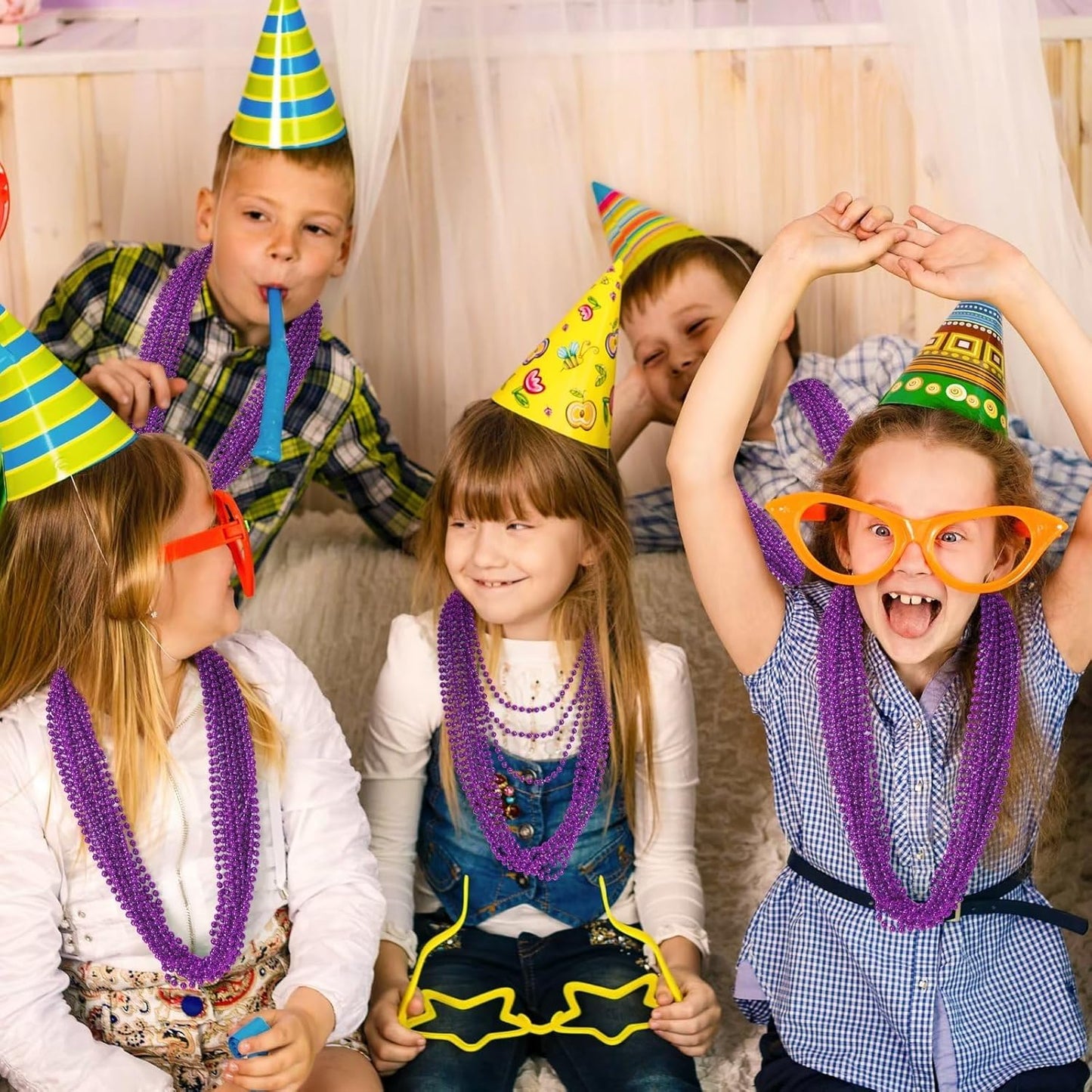 50PCS Mardi Gras Beads, Purple Bead Necklace Party Favors, 33" Necklaces, Festival Parade Throw Accessories for Halloween Mardi Gras Wedding Birthday Celebrations Decorations