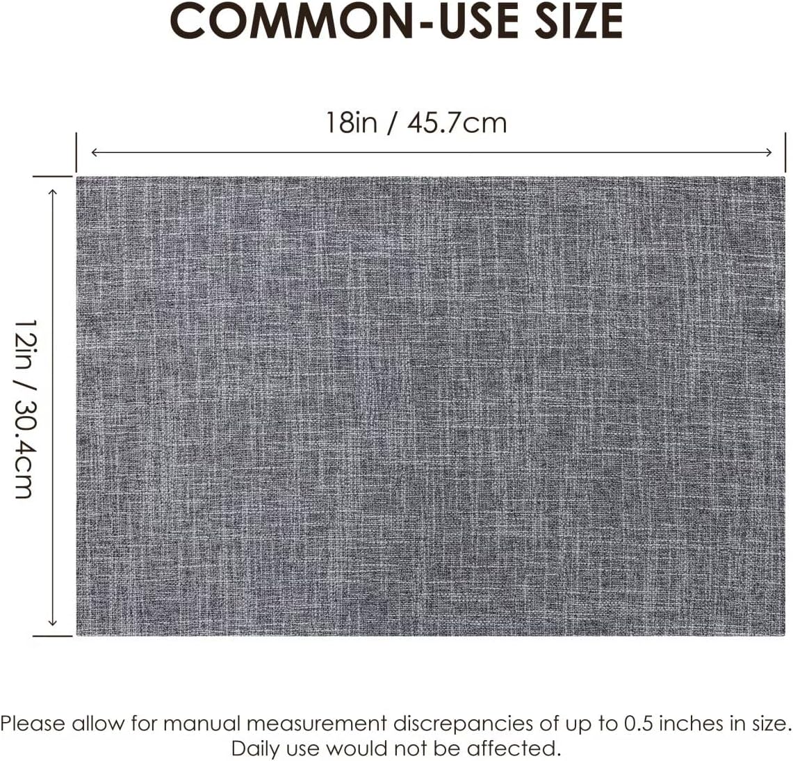 Placemats Set of 6, Bilayer Thickened Linen Place Mats Heat Resistant Machine Washable Wrinkle Free Carefully Selected Polyester Mats for Kitchen/Dining/Coffee Table (Light Grey)