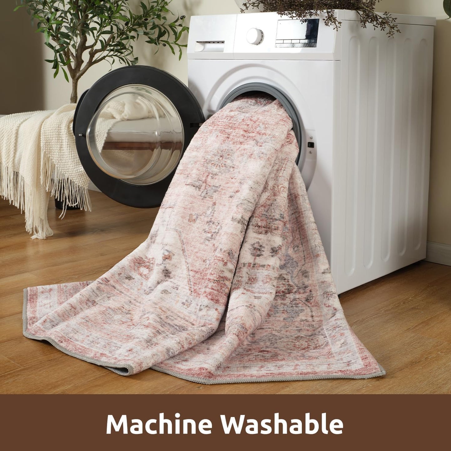 AMOAMI-Area Rug 5X7 Rugs for Living Room-Vintage Soft Pink Rugs for Bedroom-Non Slip Carpet-Machine Washable Rug for Dining Room Living Room Bedroom Office Under Table