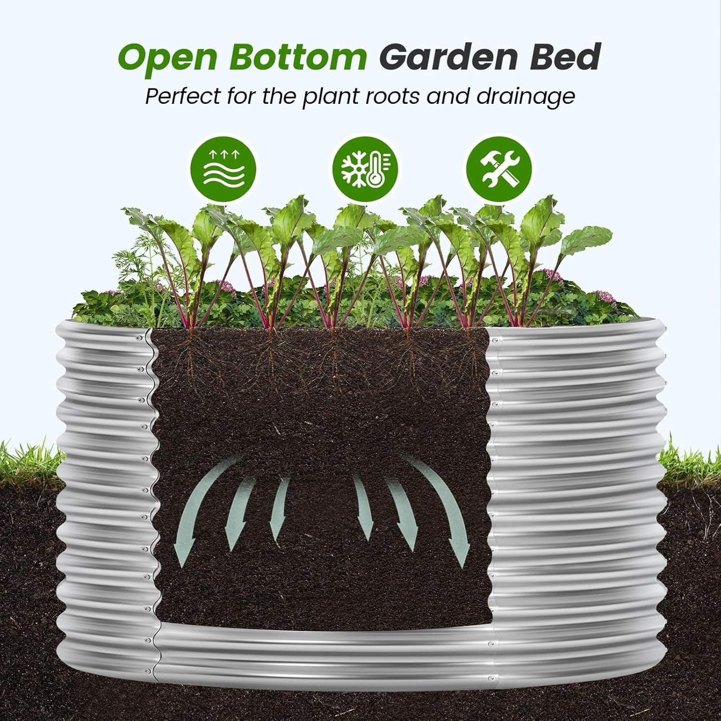 Land Guard 3×3×3ft Galvanized Raised Garden Bed Kit, Round Galvanized Planter Raised Garden Boxes Outdoor, Large Metal Raised Garden Beds for Vegetables, Silver