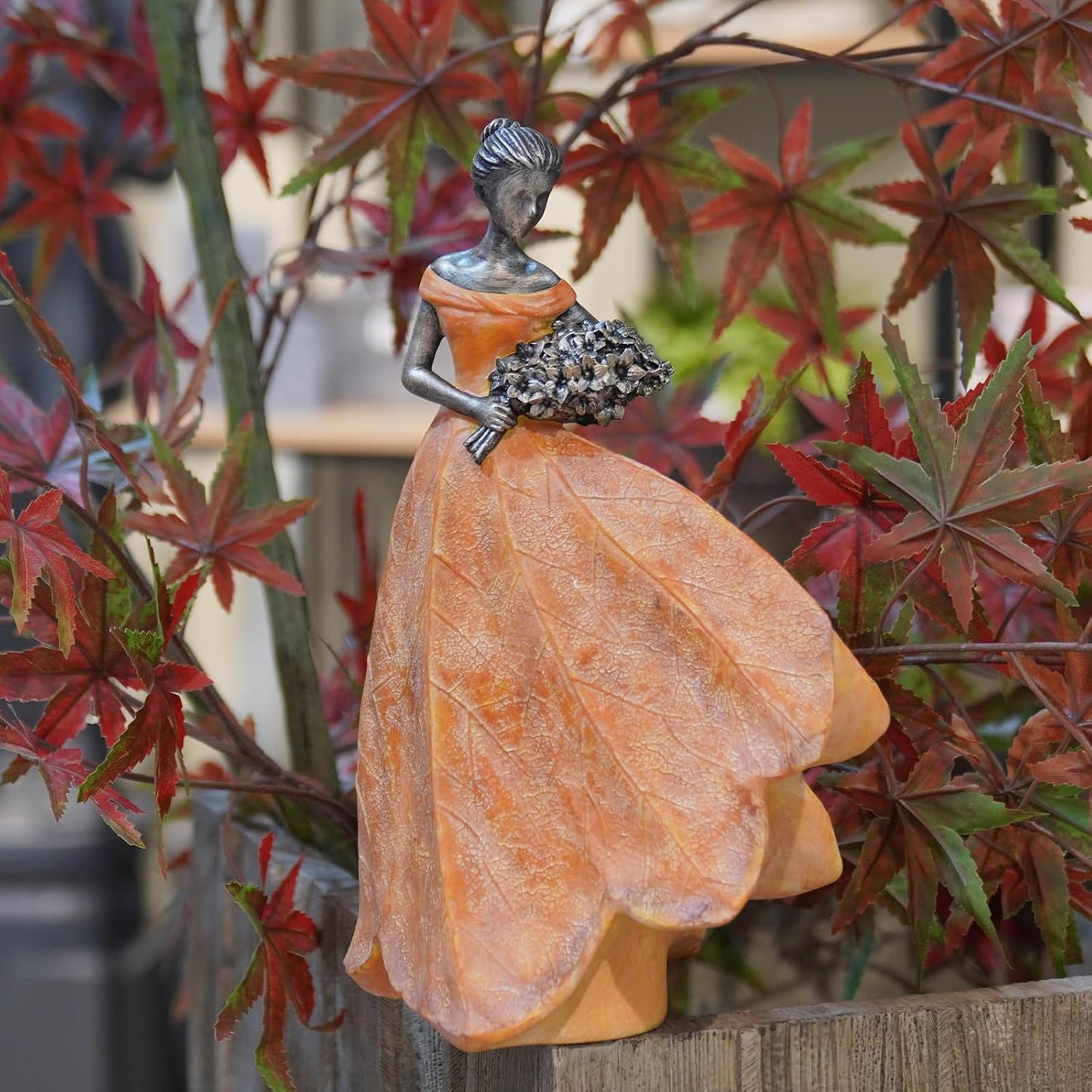 Guichifun Fairy Statue Collection Home Decoration - Orange Leaf Angel Girls Resin Home Decor for Outside or Inside Rustic Garden Outdoor Yard Decorations Figurines Gift 7.5 x 4.5 x 11.5 Inch