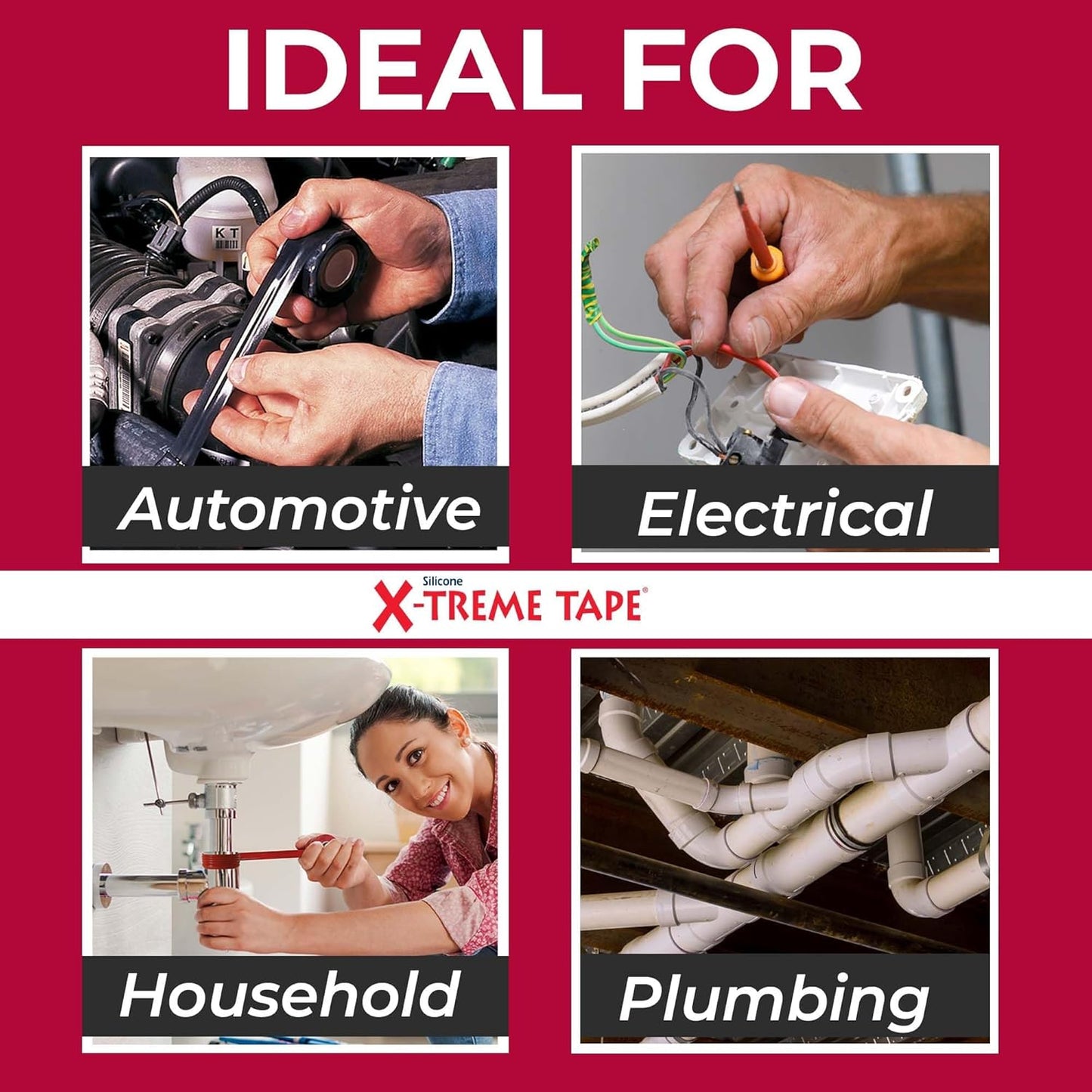 X-Treme Tape MOCAP Heavy Duty Electrical Tape, Self-Fusing Silicone Rubber, Waterproof & Insulating Flexible Tape, Electrical for Hose, Automotive, Outdoor & Repairs - 1" x 10ft Roll- Iron Oxide Red