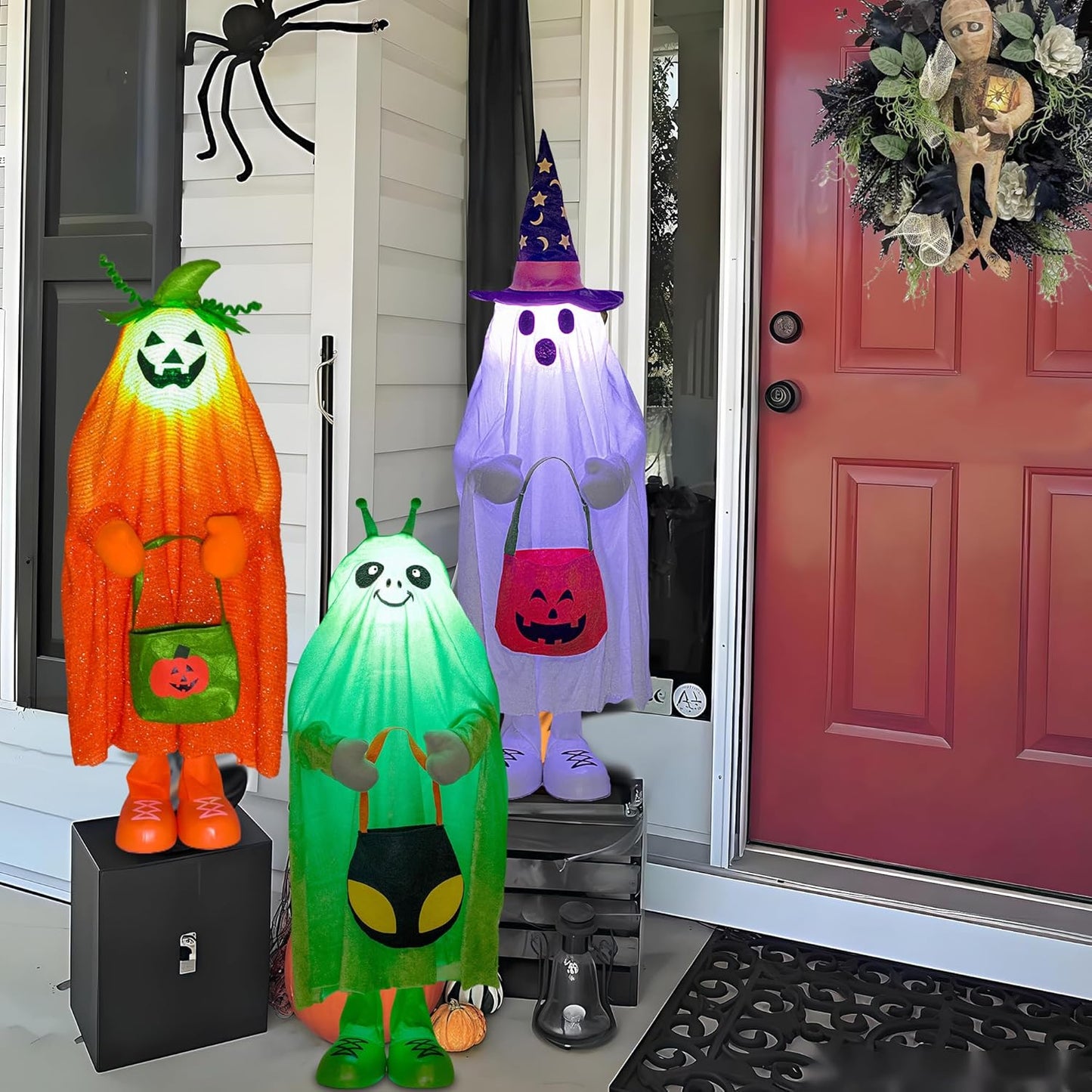 32" Front Porch Light up Halloween Figure Décor, Kit Standing Trick or Treat Indoor and Outdoor Decorations-Alien