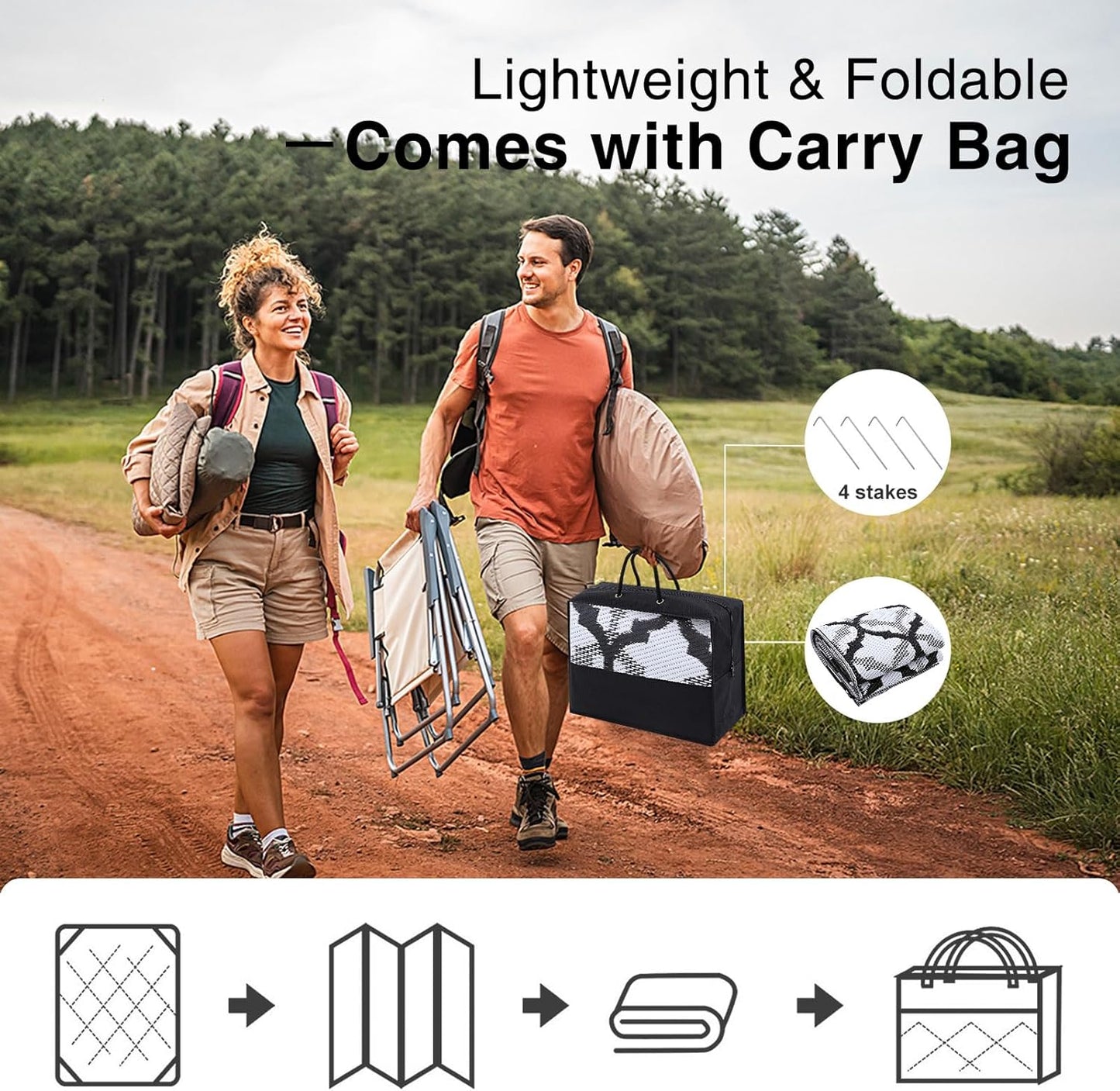 OLANLY Reversible Outdoor Rug 6x9 ft Clearance, Waterproof Outdoor Plastic Straw Rug with Interlacing Pattern, RV Mat for Patio, Camping, Balcony, Deck, Backyard, Black & White