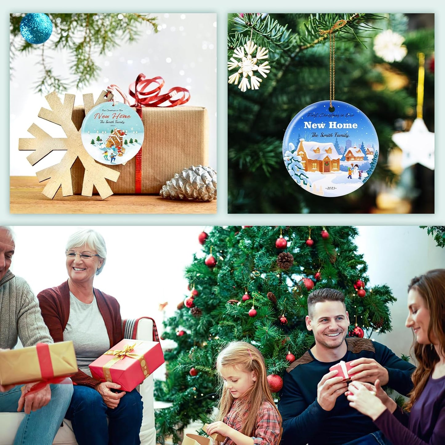 Personalized First Christmas in Our New Home Hanging Ornament 2025, Ceramic Custom Christmas Photo Ornament Xtmas Tree Decorations Housewarming Gift for Family Couples Wedding