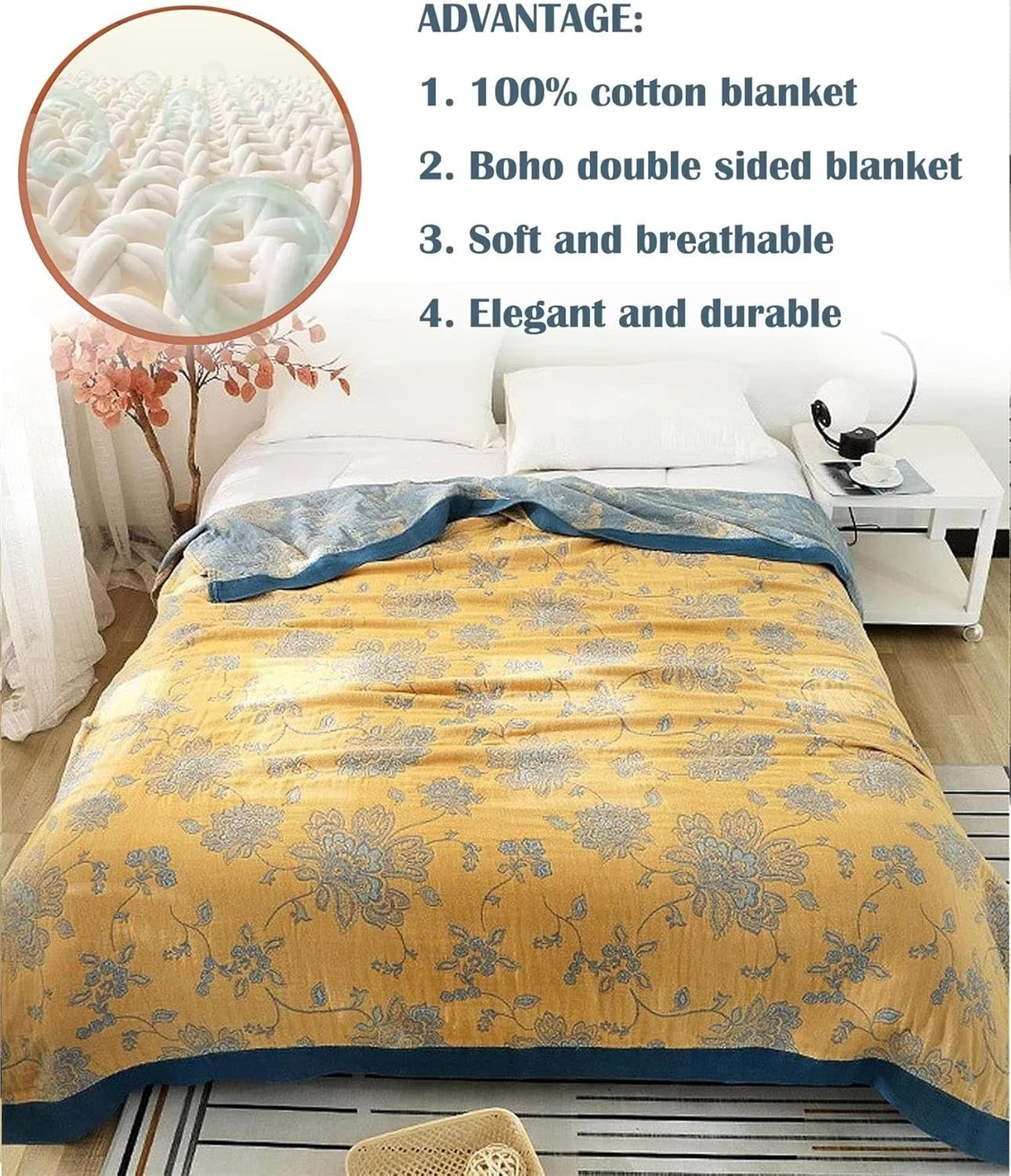 MSGKV Boho Throw Blanket Summer Blanket 100% Cotton Boho Couch Cover,Versatile Knit Woven Blankets,Super Soft Warm & Decorative Blanket for Chair Bed Sofa and Living Room,60''Wx 80''L