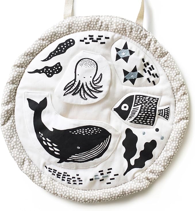 Wee Gallery Ocean Activity Pad Organic Baby Play Mat with Sensory Toys, High Contrast Newborn Essentials Soft Tummy Time Mat for Babies 0-12 Months, Visual and Motor Skill Development Toy