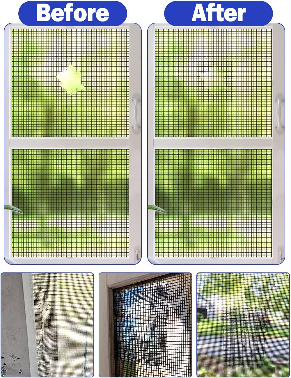 Wohohoho Window Screen Repair Tape, 3 in X 40 FT (480IN) Black Screen Patch Repair Kit, 3-Layer Strong Adhesive Invisible Screen Tape Mesh Repair for Windows, Doors Garage Mosquito Net Magnetic Screen