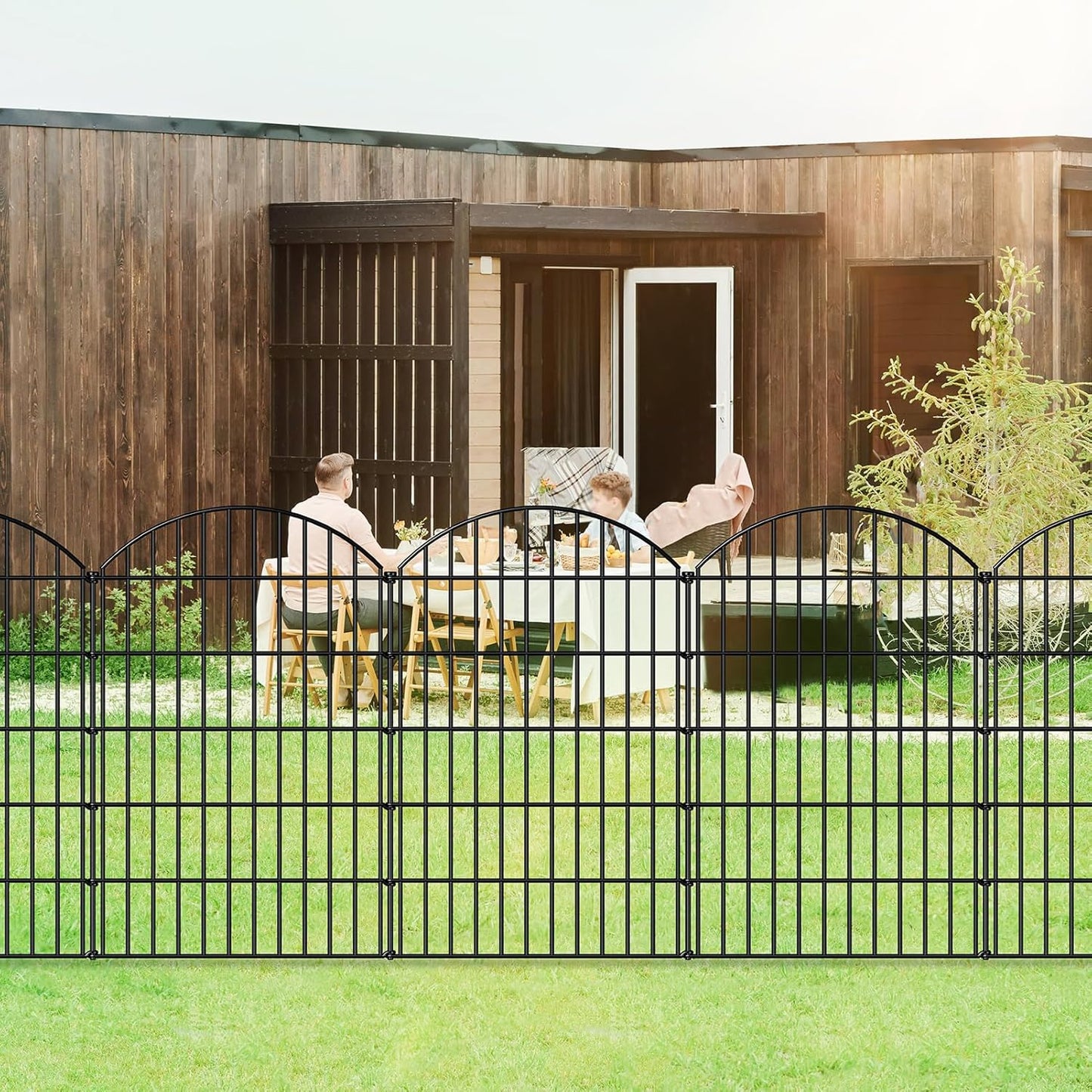 Metal Garden Fence 42in (H) x 23.3ft (L), 10 Panels + 11 Stakes Dog Fence Border Fence Animal Barrier, No Dig Garden Fencing for Yard Flower Bed Lawn Patio Outdoor, CTW4210 Black