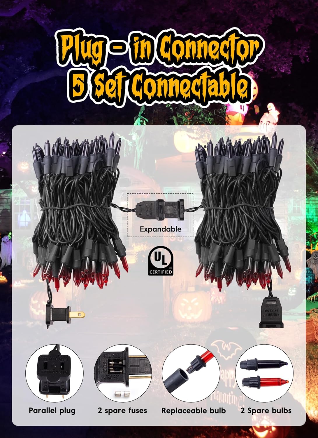 Minetom Halloween String Lights Orange & Purple 100 Count 25 Feet Incandescent Bulb Mini Lights for Indoor Outdoor Garland Party Festival Haunted House Decoration