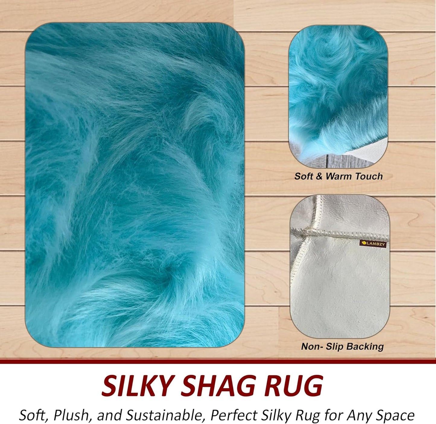 LAMBZY Faux Sheepskin Super Soft Hypoallergenic Free Shape Silky Shag Rug, Luxury Shaggy Plush Carpet for Bedrooms Living Kids Room Sofa Rugs (Blue, Double 2'x6')