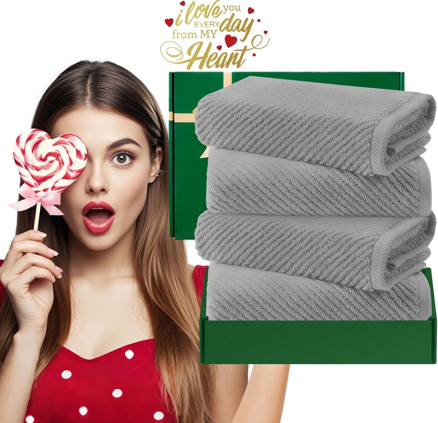 VOOVA & MOVAS Grey Hand Towels for Bathroom, Large 18" x 28" - 100% Cotton | Lightweight | Thick | Quick Dry | Soft | Absorbent, Bathroom Hand Towels Set of 4, Grey Towel Gift Set