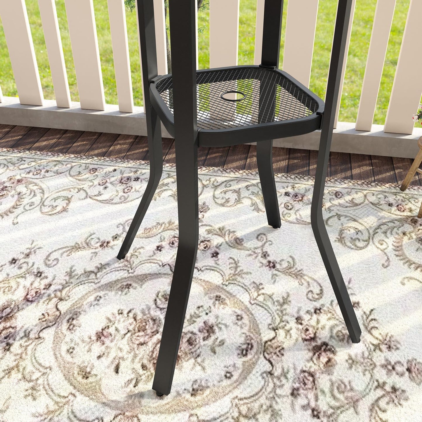 VICLLAX 35.5" Round Outdoor Bar Table, Bar Height Patio Table with Adjustable Umbrella Hole for Balcony, Grey Wood-Like