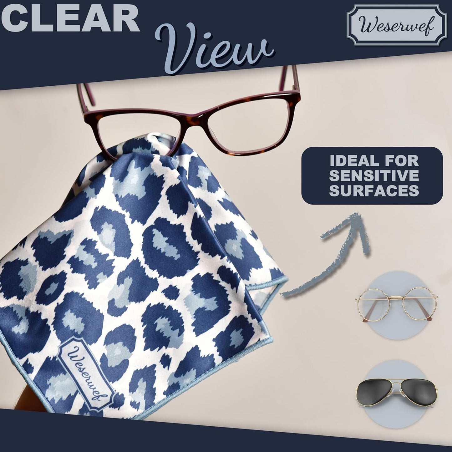 WESERWEF Design Microfiber Glasses Cleaning Cloth – Premium Cleaning Cloth for Eyeglasses, Screens, Tablets, Cameras & Lenses, 12" x 12", Ultra-Soft & Scratch-Free (Leo)