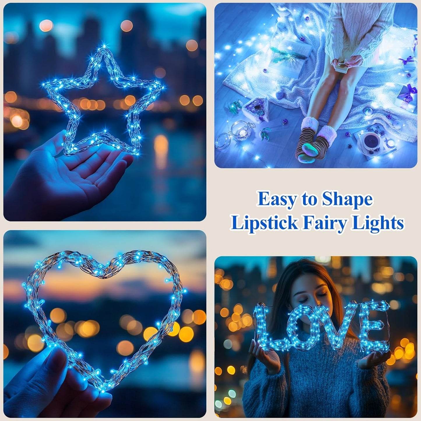 Lakumu 66FT(33 * 2) Fairy Lights Battery Operated, LED String Lights with Timer, Mini Twinkle Lights for Bedroom, Christmas Decorations, Wedding, Vine, Centerpiece Table Decor Blue
