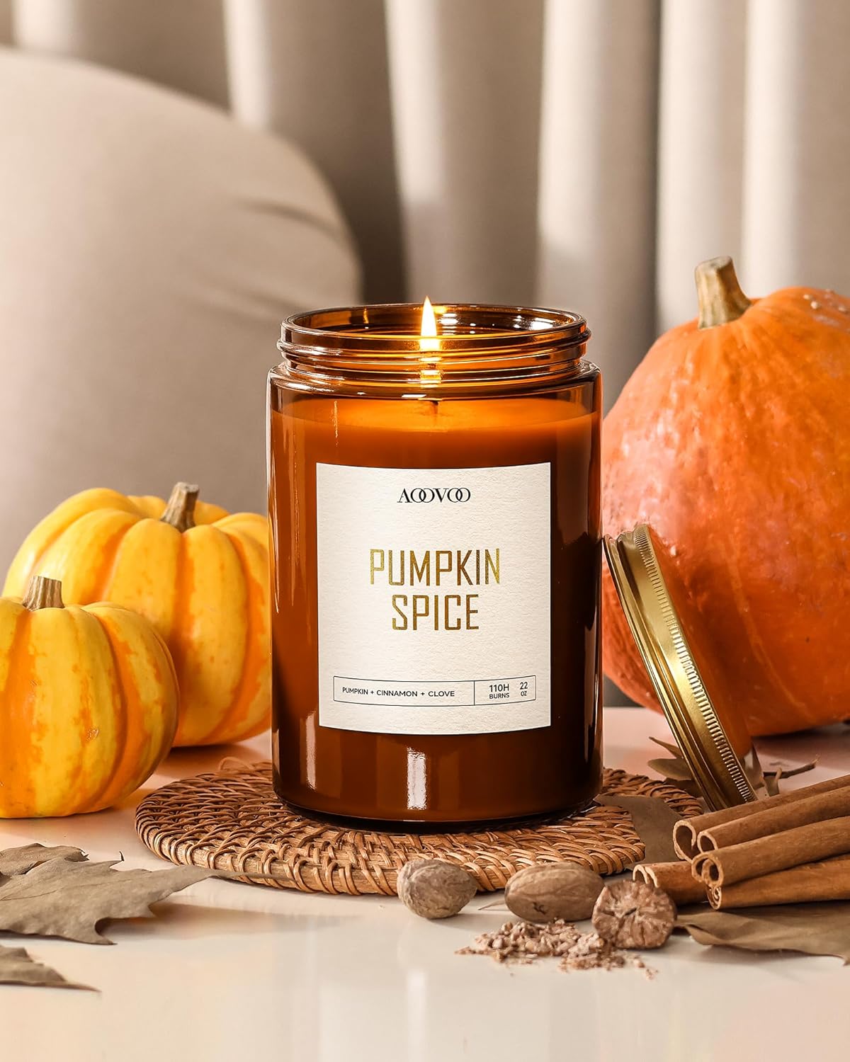 AOOVOO Pumpkin Spice Candles - 22 oz Scented Candles, Aromatherapy Candle, Soy Candle for Home Scented