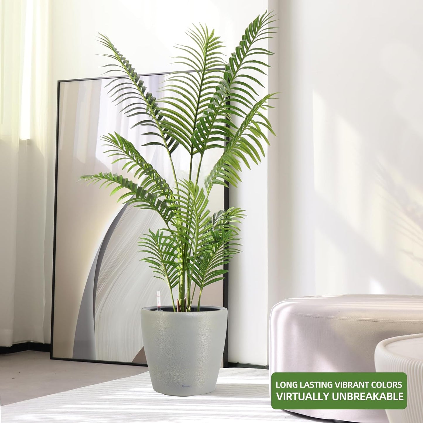 Dexceder 18x17 Self Watering Planter with Wheels Indoor Outdoor, Inner Pot Design, Thickened Large Floor Standing Flower Plant Pot with Water Level Indicator (Grey Gold Crackle)