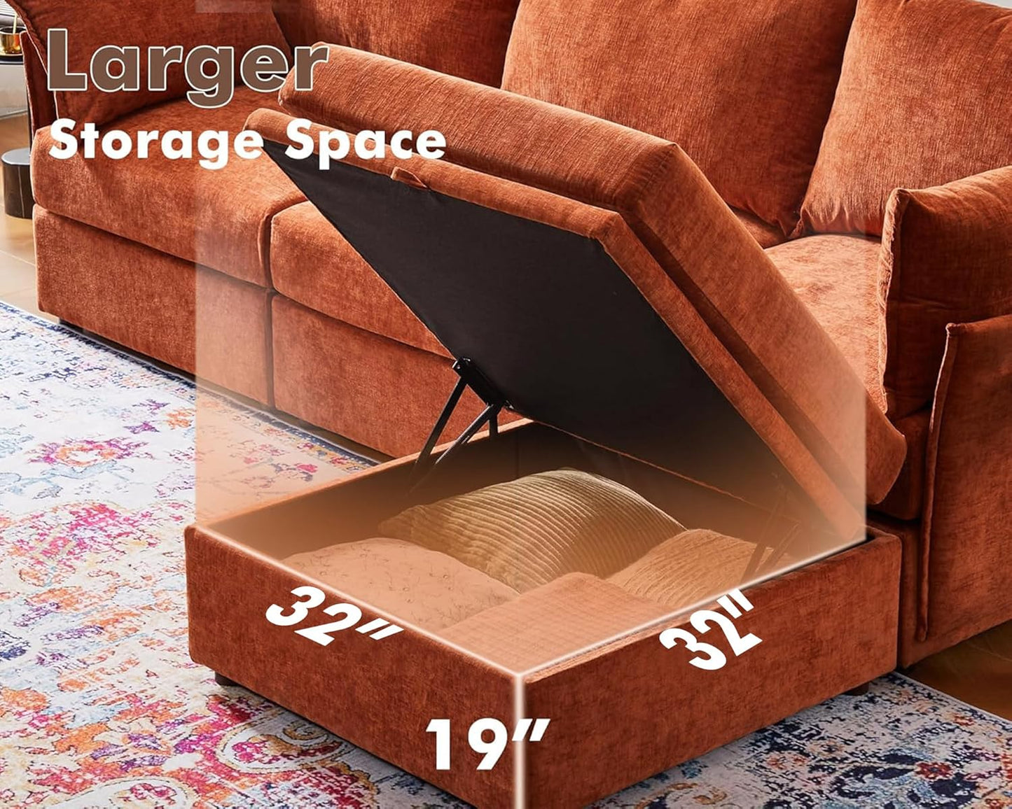 136.4" Oversized Modular Sectional Sleeper Sofa Bed, U Shaped Convertible Couch with Movable Ottoman, Large 8 Seat Corner Couches for Living Room Deep Seat Terracotta Orange Chenille