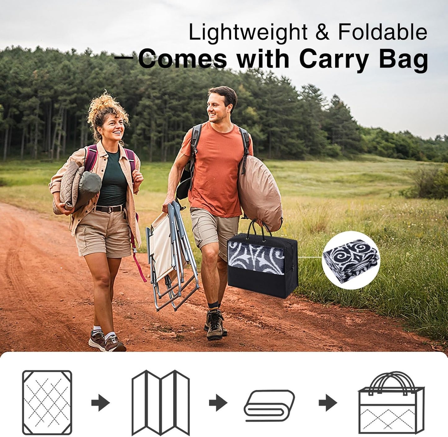 OLANLY Outdoor Rug Waterproof 5x8 ft Clearance, Reversible Outdoor Plastic Straw Rug with Floral Pattern, RV Mat for Patio, Camping, Balcony, Deck, Backyard, Black & White