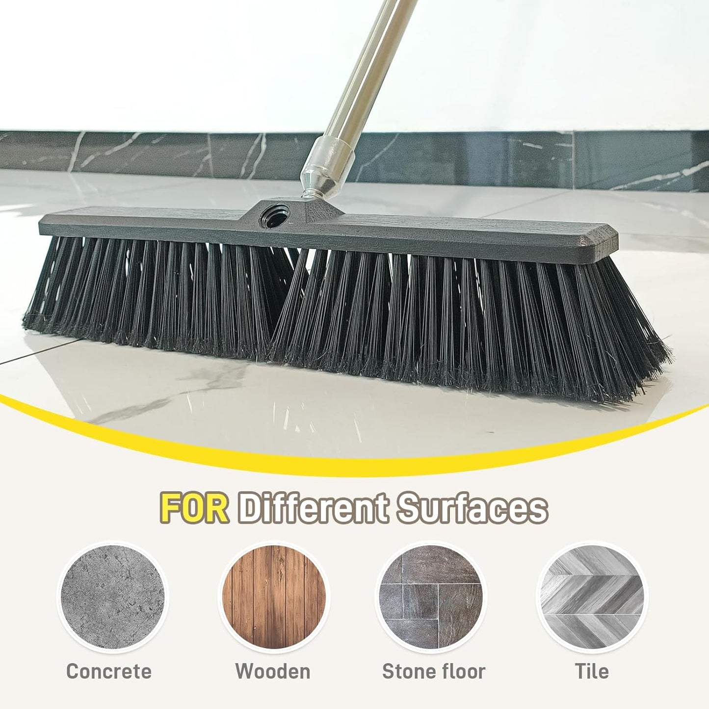 Push Broom Head Outdoor Large Stiff Bristle - Excellent Cleaning Performance- Easy Installation (18 inches)