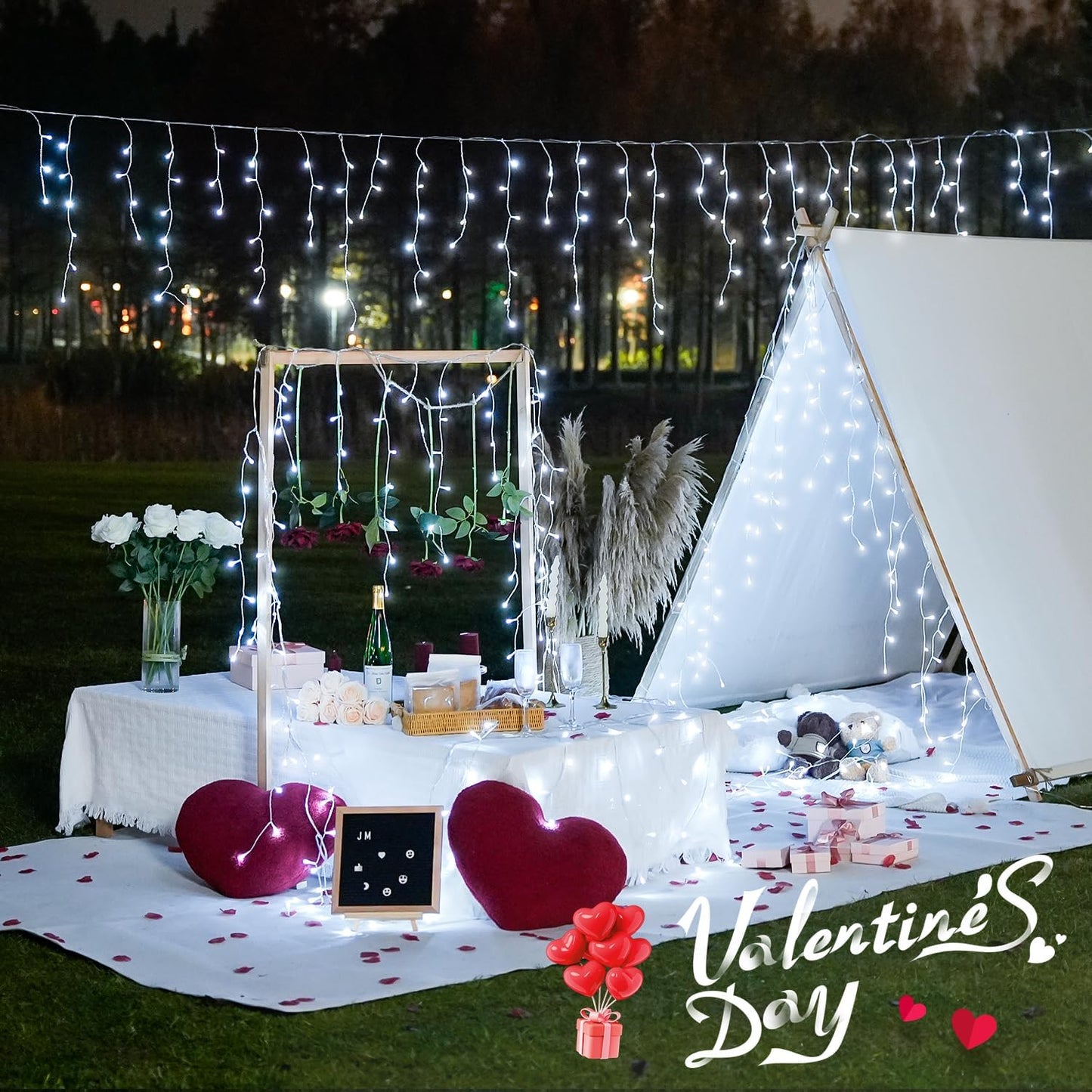 JMEXSUSS 400 LED White Icicle Lights for Outside, 38.8ft Connectable Icicle Christmas Lights Outdoor Indoor Plug in, Connectable String Light for House Patio Party Room Holiday Wedding Decorations