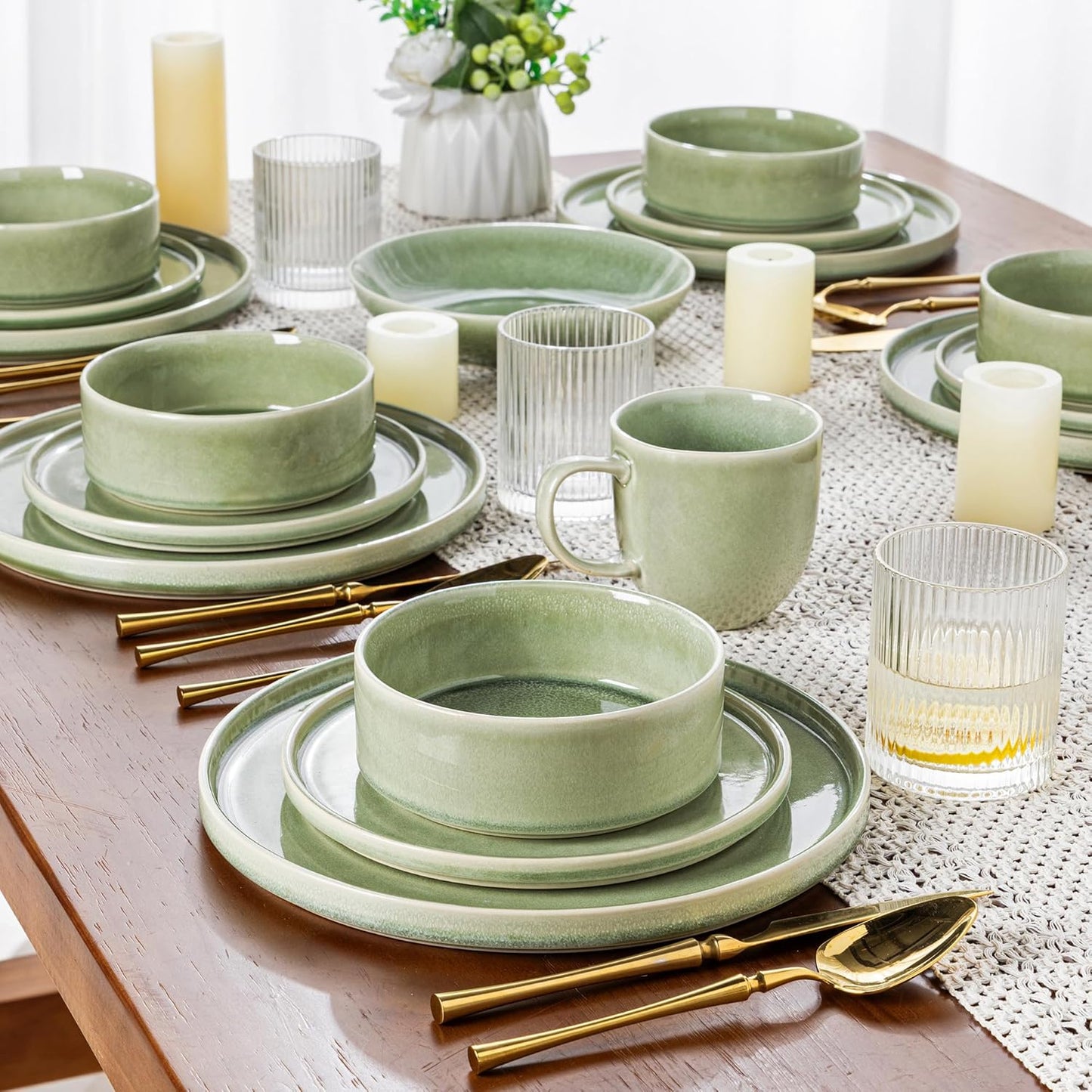 AmorArc Ceramic Dinnerware Sets, Handmade Reactive Glaze Stoneware Plates and Bowls Sets,Highly Chip and Crack Resistant | Dishwasher & Microwave Safe Dishes Set, Service for 6 (18pc)