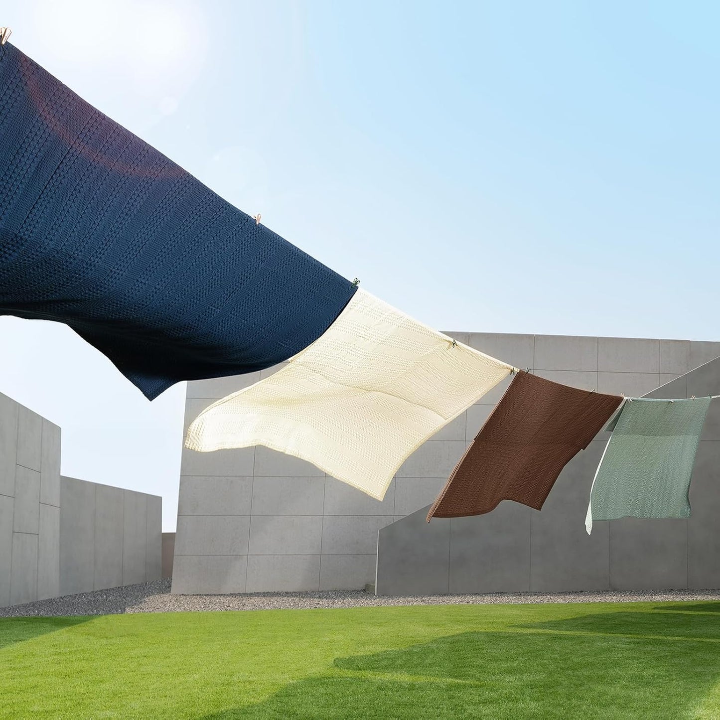 PHF Cooling Waffle Blanket Twin Size, Lightweight 60% Rayon Derived from Bamboo & 40% Cotton Breathable Blanket for Hot Sleepers, Soft and Luxury for Bed Couch and Sofa, 66"x90", Navy Blue