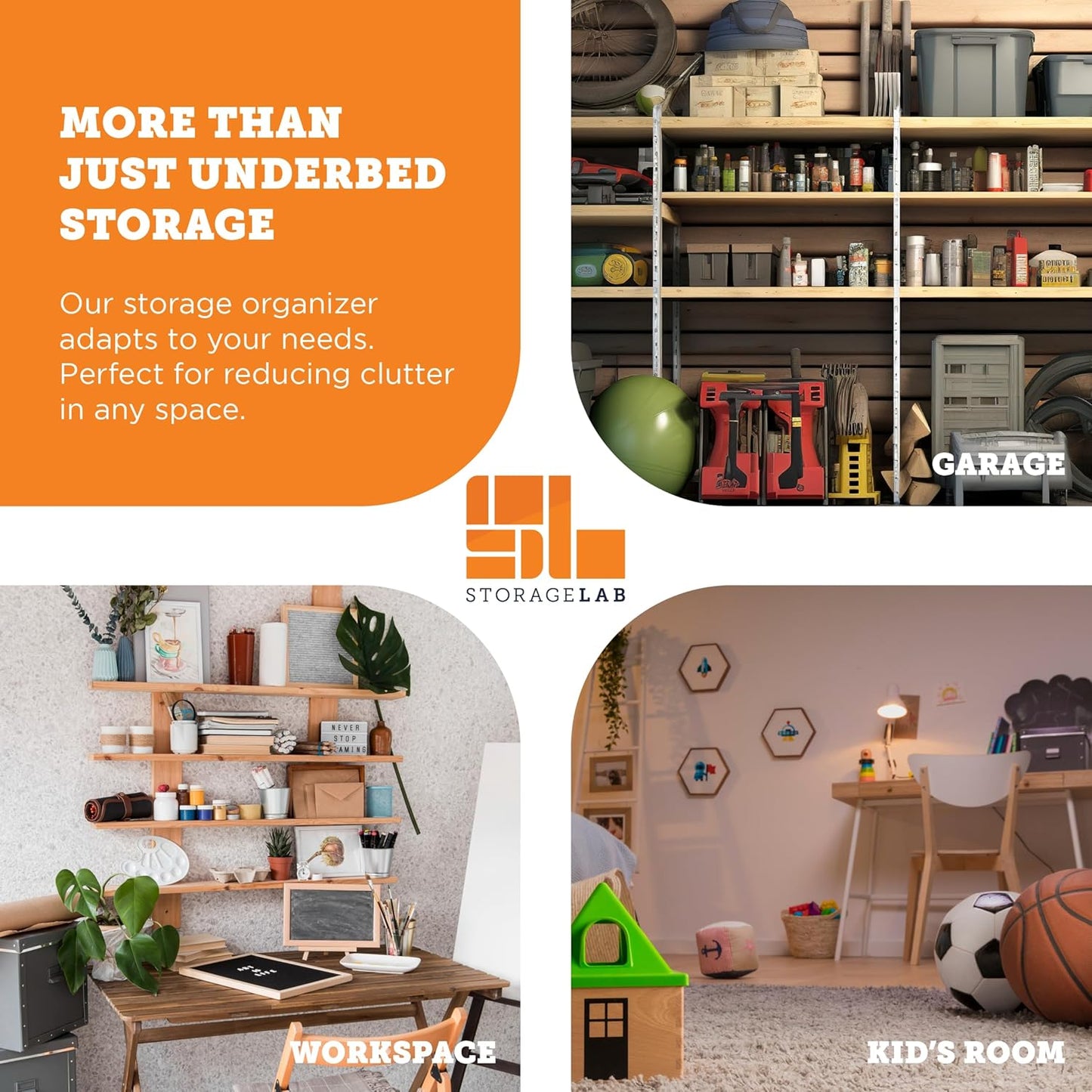 storageLAB Under Bed Storage Containers, Closet Organizers with Sturdy Handles for Clothes, Comforters, and Accessories, Use Under or at the End of the Bed - 2 Pack, Reinforced, Beige