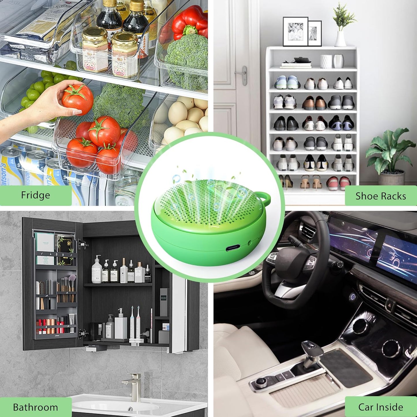 Refrigerator Deodorizer Odor Eliminator, Last for 10 Yeas Fridge Deodorizer Compact Fridge Freshener Deodorizer More Effective Than Baking Soda Bamboo Air Purifying Bags,Grass Green