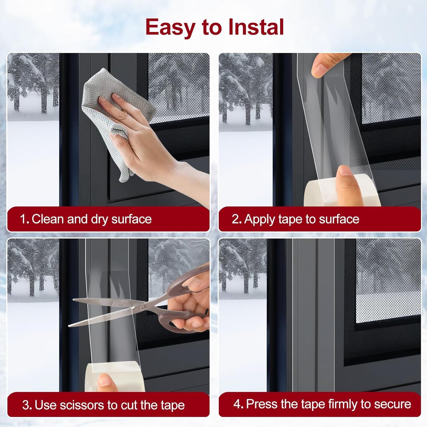 Transparent Window Weather Sealing Tape - 2-Inch x 33 Feet, Airtight Insulation Tape That Blocks Drafts, No Residue Removable Adhesive