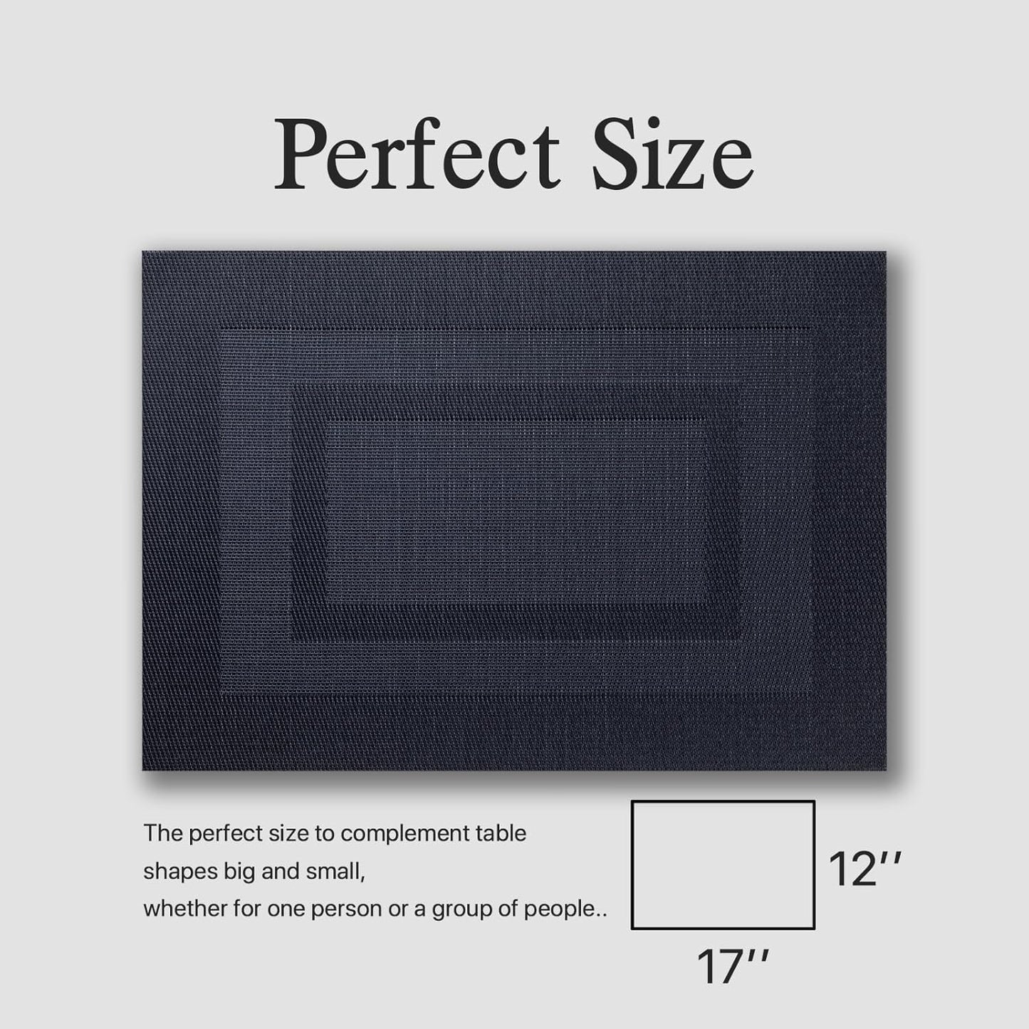 Placemats Set of 6 - Easy Clean Woven Vinyl Placemats for Dining Table, Indoor/Outdoor Place Mats, Washable PVC Table Mats(Black Cube)