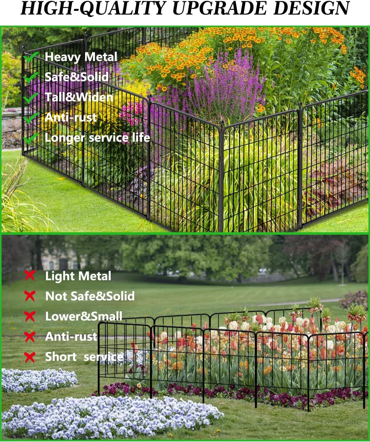 Decorative Black Metal Fencing Garden Fence with Gate, 50ft(L) 40in(H) 22 Fence Panels No Dig Fence Rustproof Animal Barrier Fence Temporary Dog Panels Fencing Outdoor