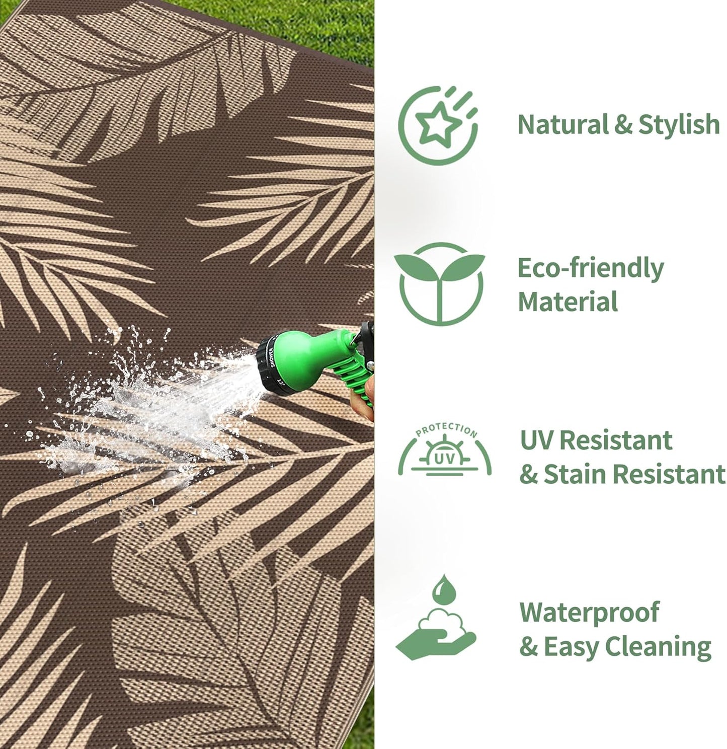 GENIMO Outdoor Rug 6' x 9' Waterproof for Patios Clearance, Reversible Outdoor Plastic Straw Camping Rug Carpet, Large Area Rugs Mats for RV, Camper, Deck, Balcony, Porch, Beach, Picnic, Coffee&Beige