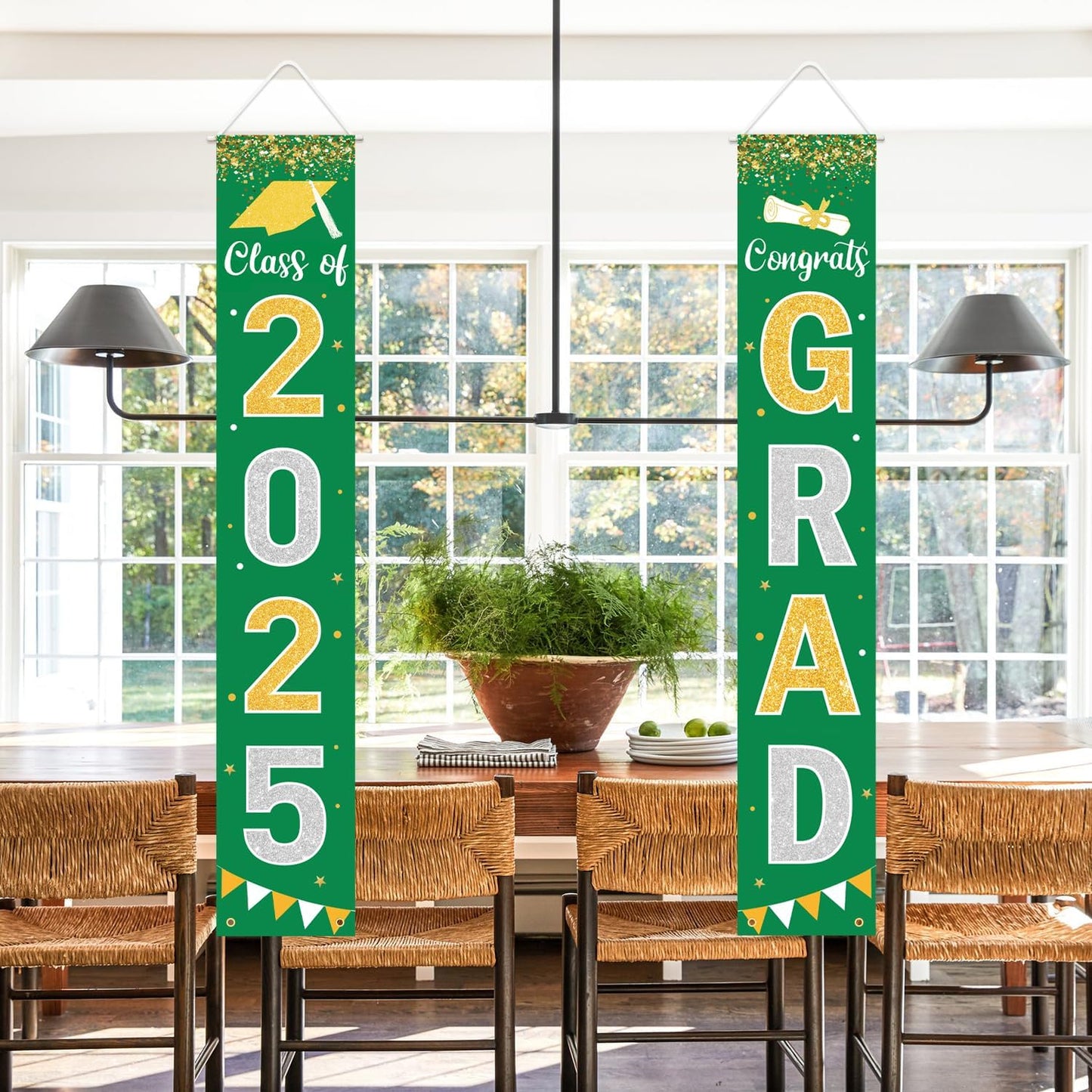 Graduation Decorations 2025 GRAD Banner Green Porch Door Sign Welcome Banner For Indoor Outdoor Wall Graduation Decorations Class of 2025