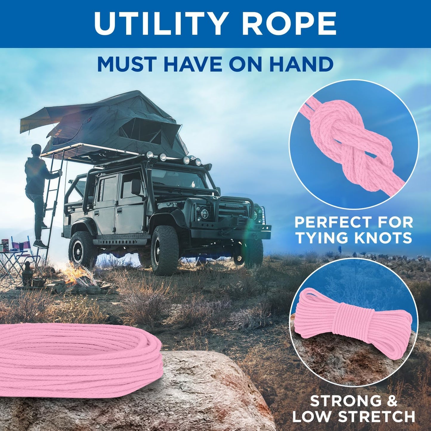 TECEUM Cotton Rope 3/16” (5 mm) – 50 FT – Strong All-Purpose Braided Rope – Natural Cotton – for Crafting, Сamping, Clothes Line, DIY, Indoor & Outdoor Use – Pink