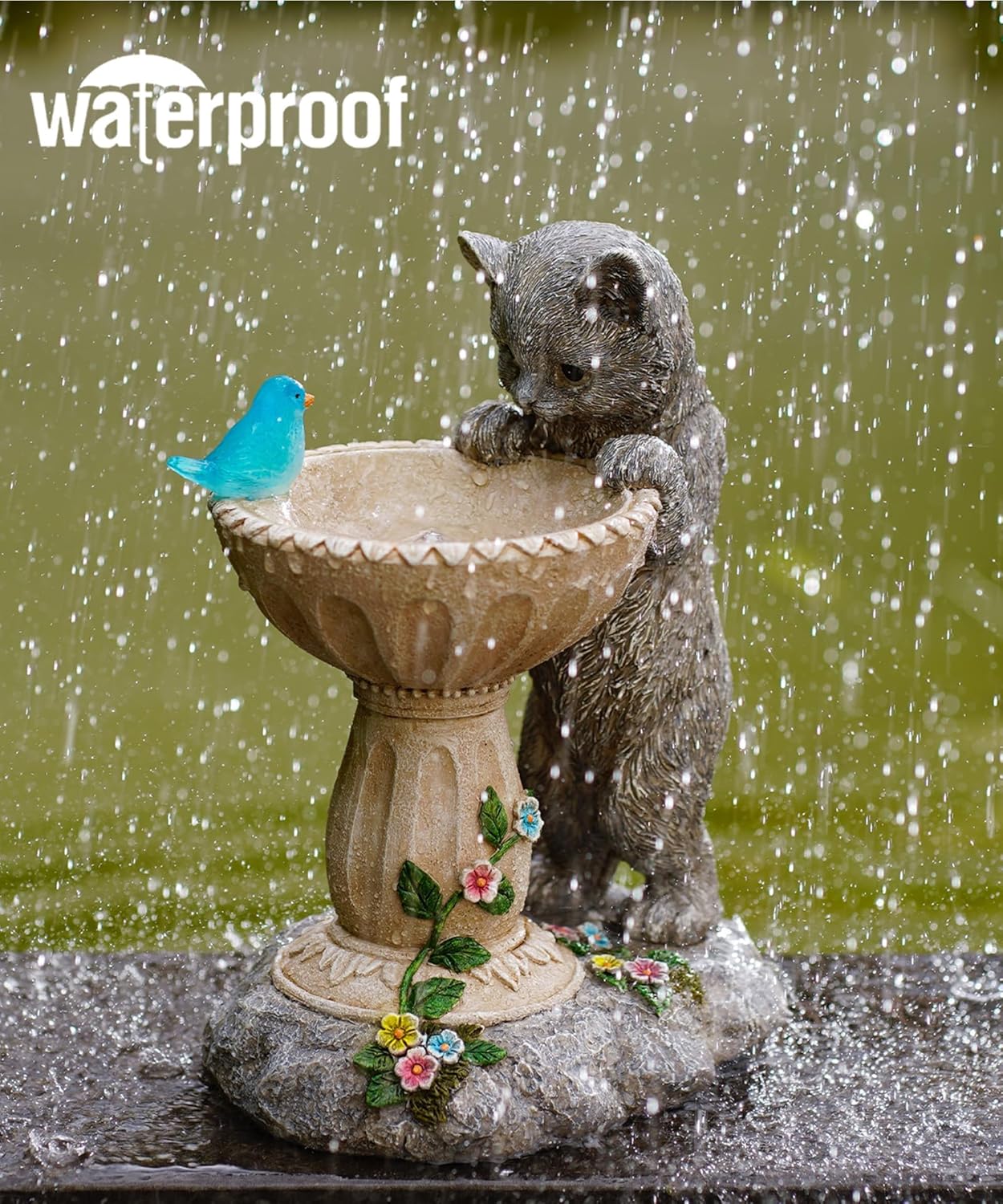 Cat Statues for Bird Bath: Outdoor Sculptures for Garden Lawn Patio Yard Balcony Porch - Unique Gifts for Mother Grandma Women