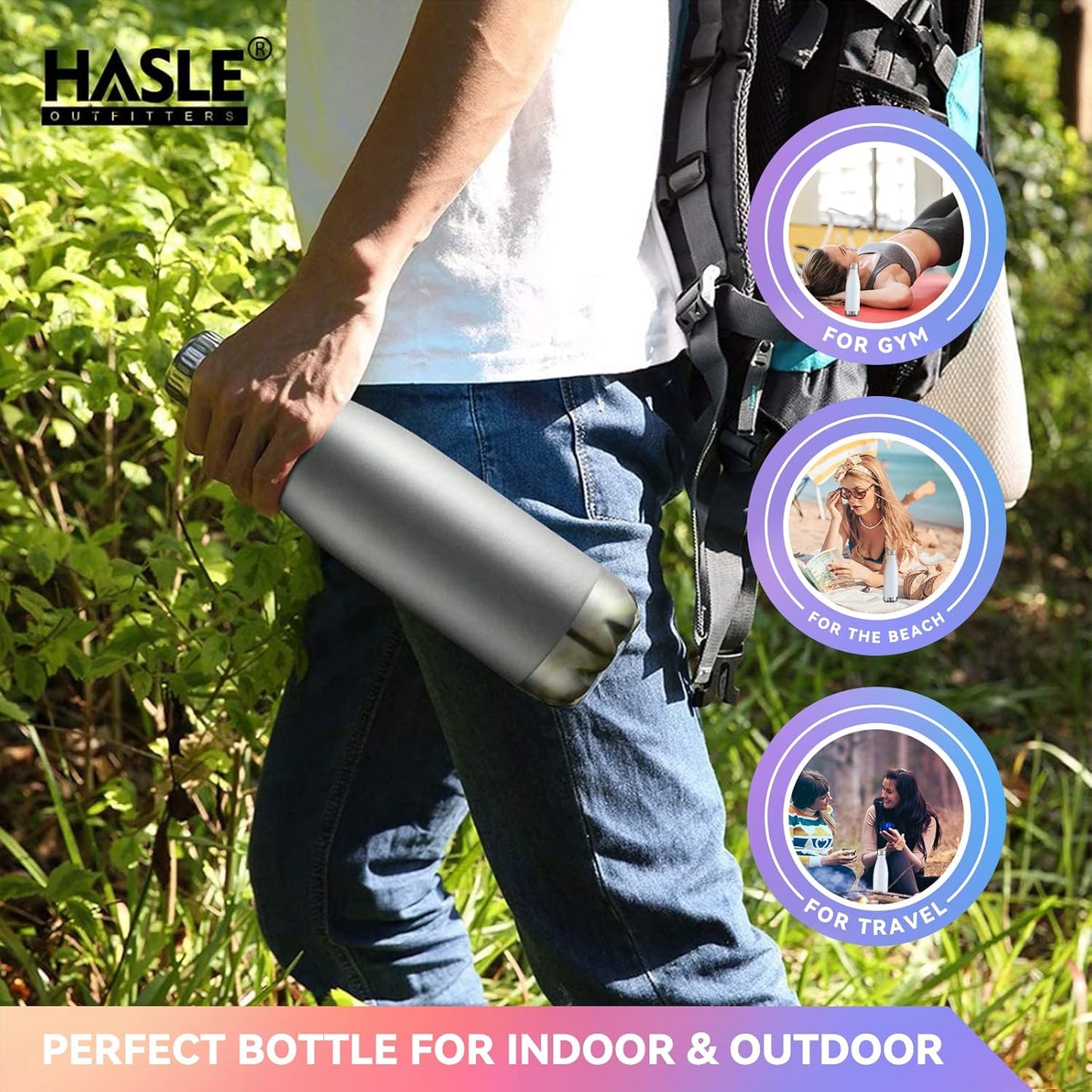 HASLE OUTFITTERS 17oz Stainless Steel Water Bottles, Vacuum Insulated Water Bottles Double Walled Reusable Metal Sports Water Bottles Keep Drinks Hot and Cold, Gray, 1Pack